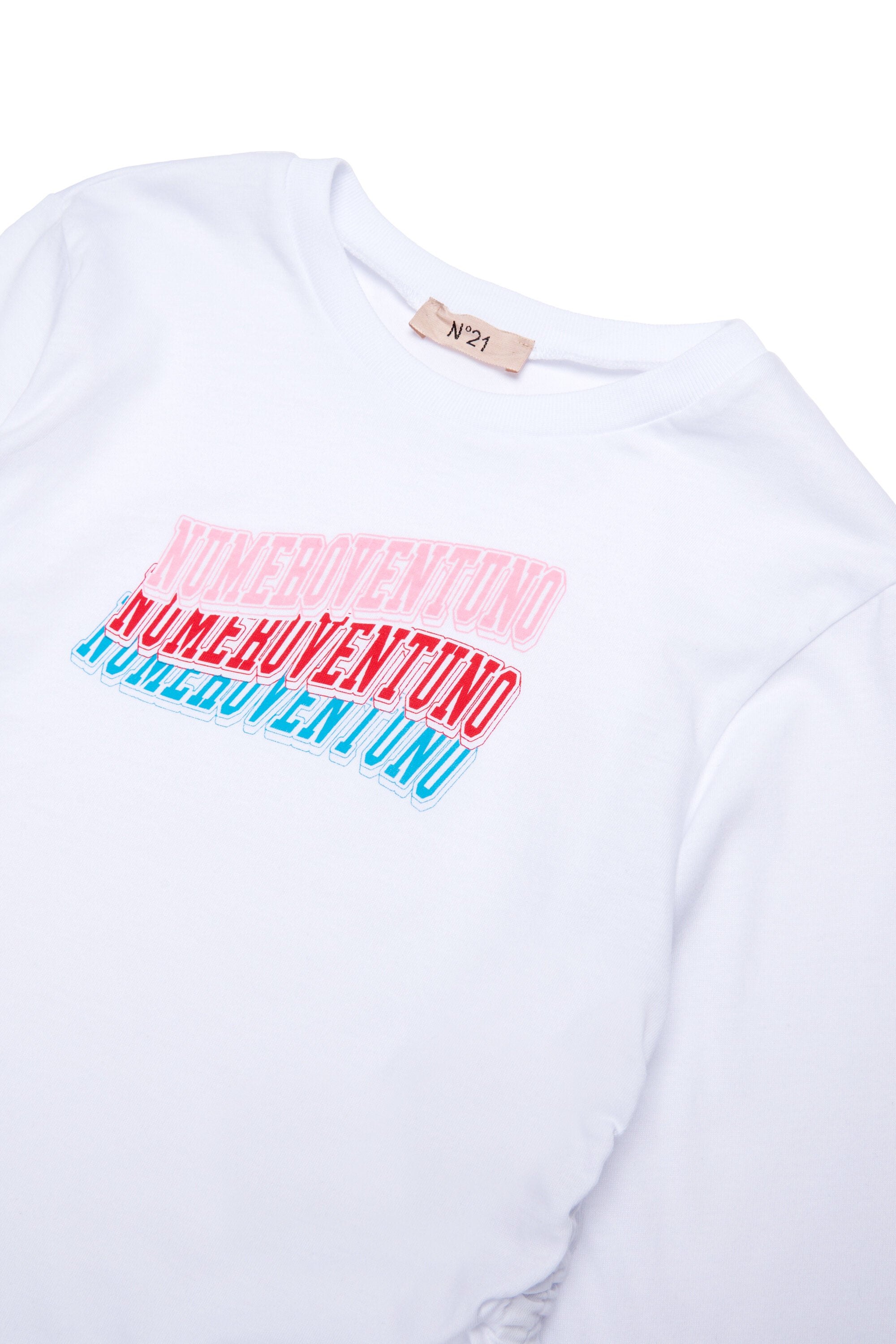 マルチカラーグラフィックの長袖ジャージーTシャツ