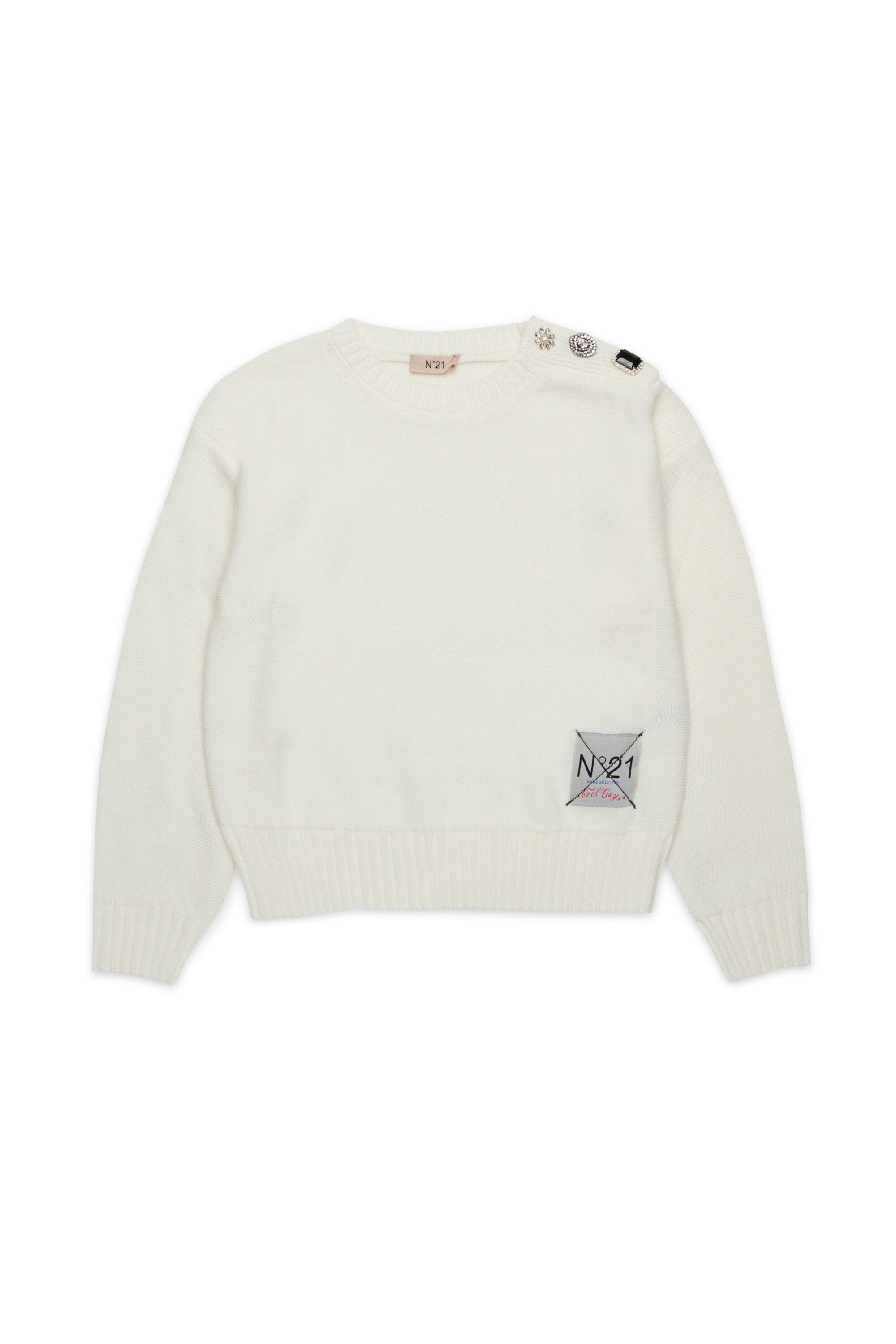 ジュエルボタンのウール混プルオーバー