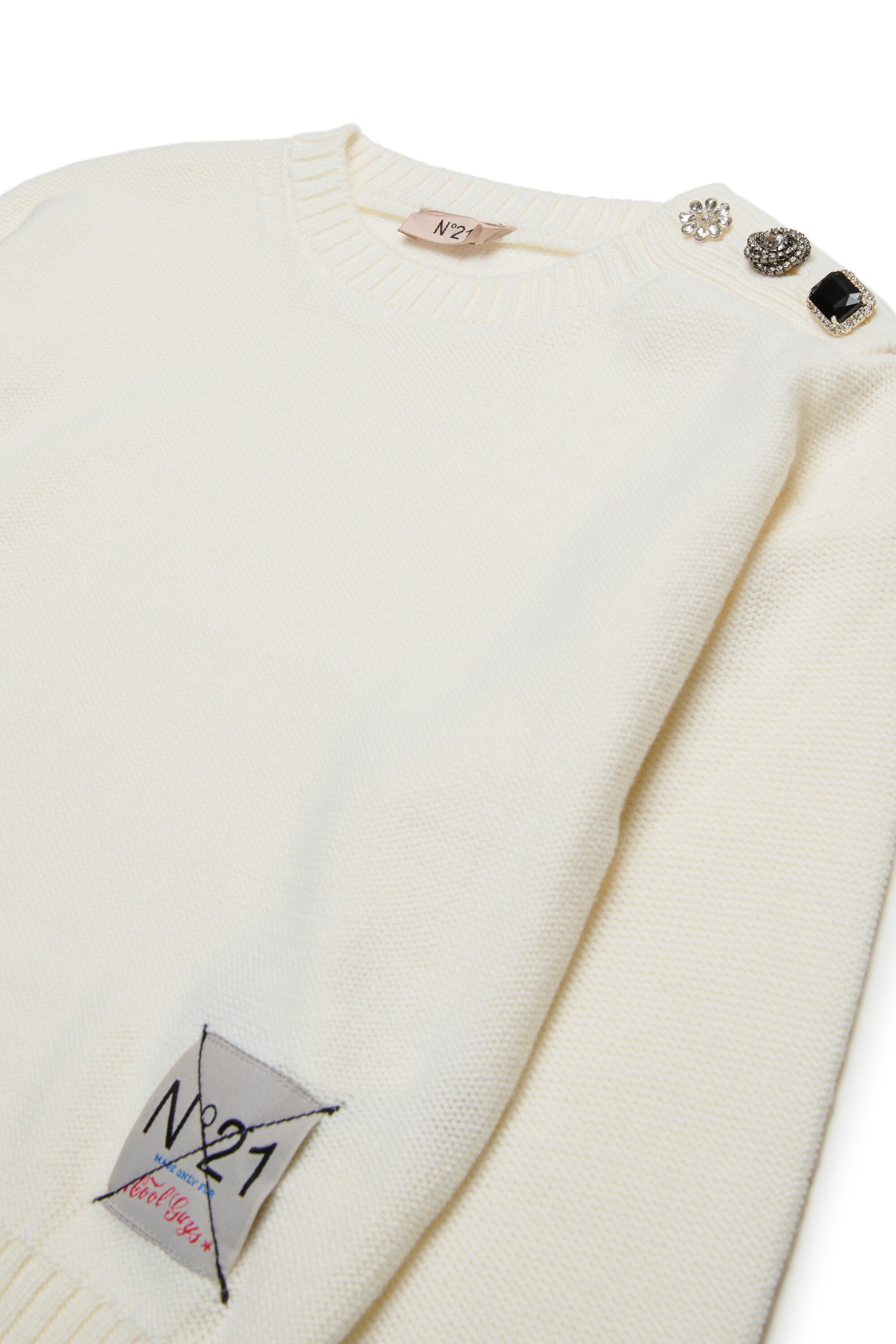 Wool blend pullover with jewel buttons