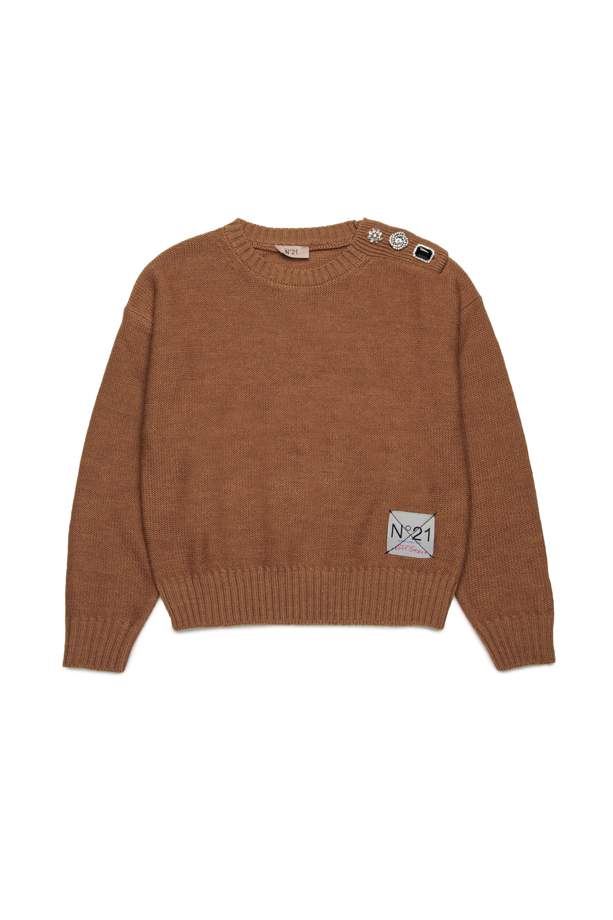 ジュエルボタンのウール混プルオーバー