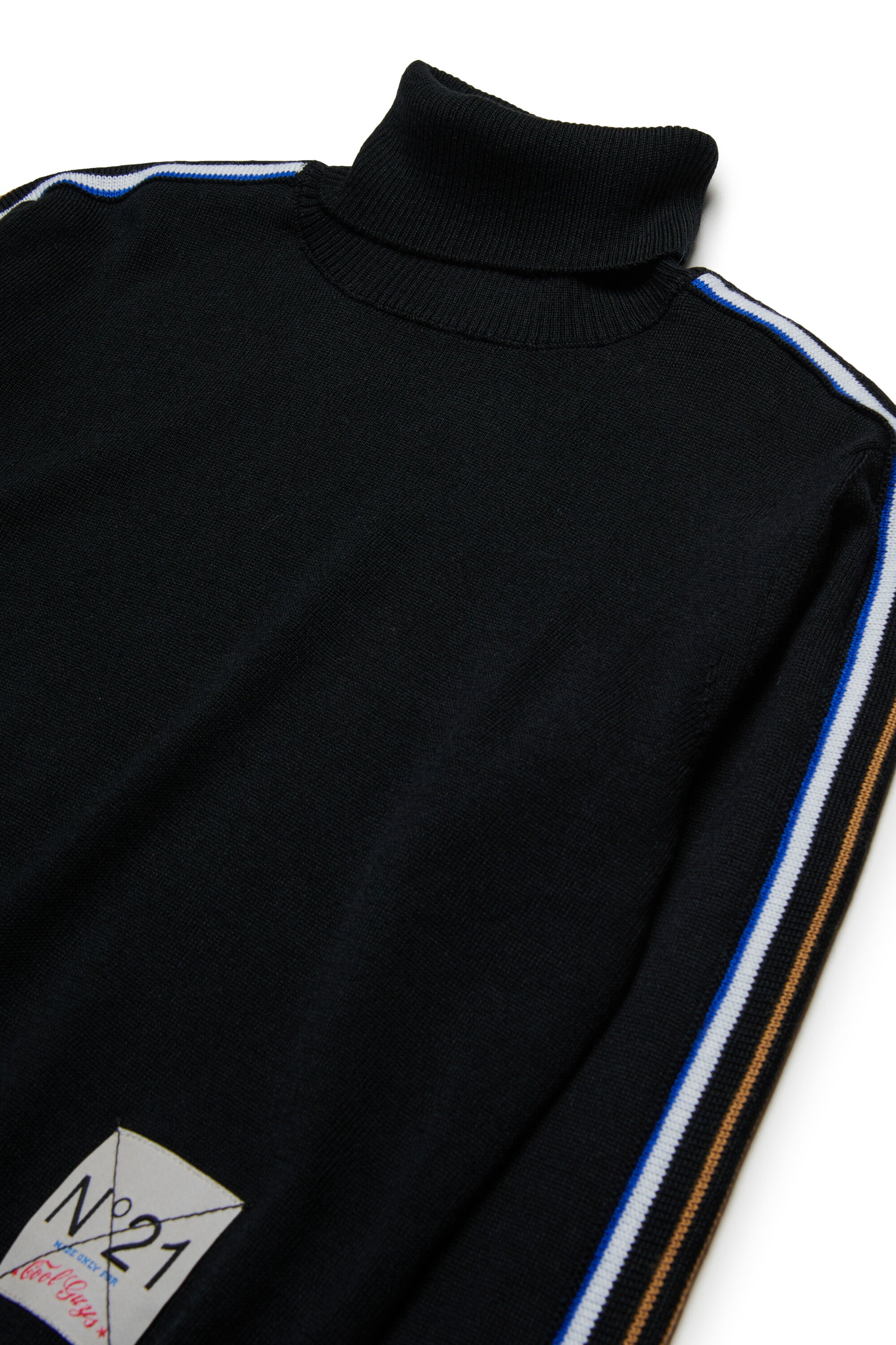 マルチカラー・バンド付きウール混タートルネック・セーター