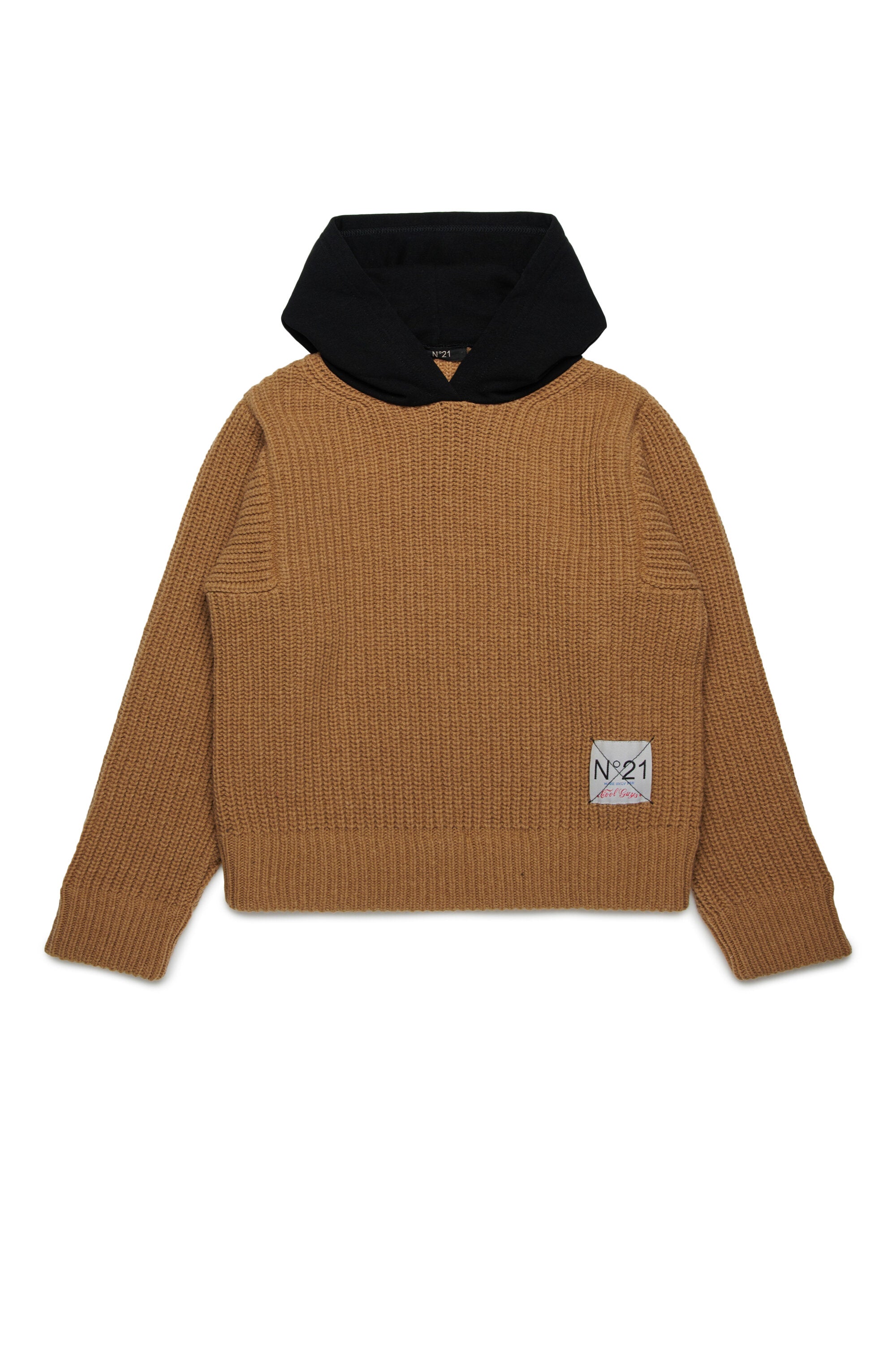 Contrasting hooded wool-blend sweater