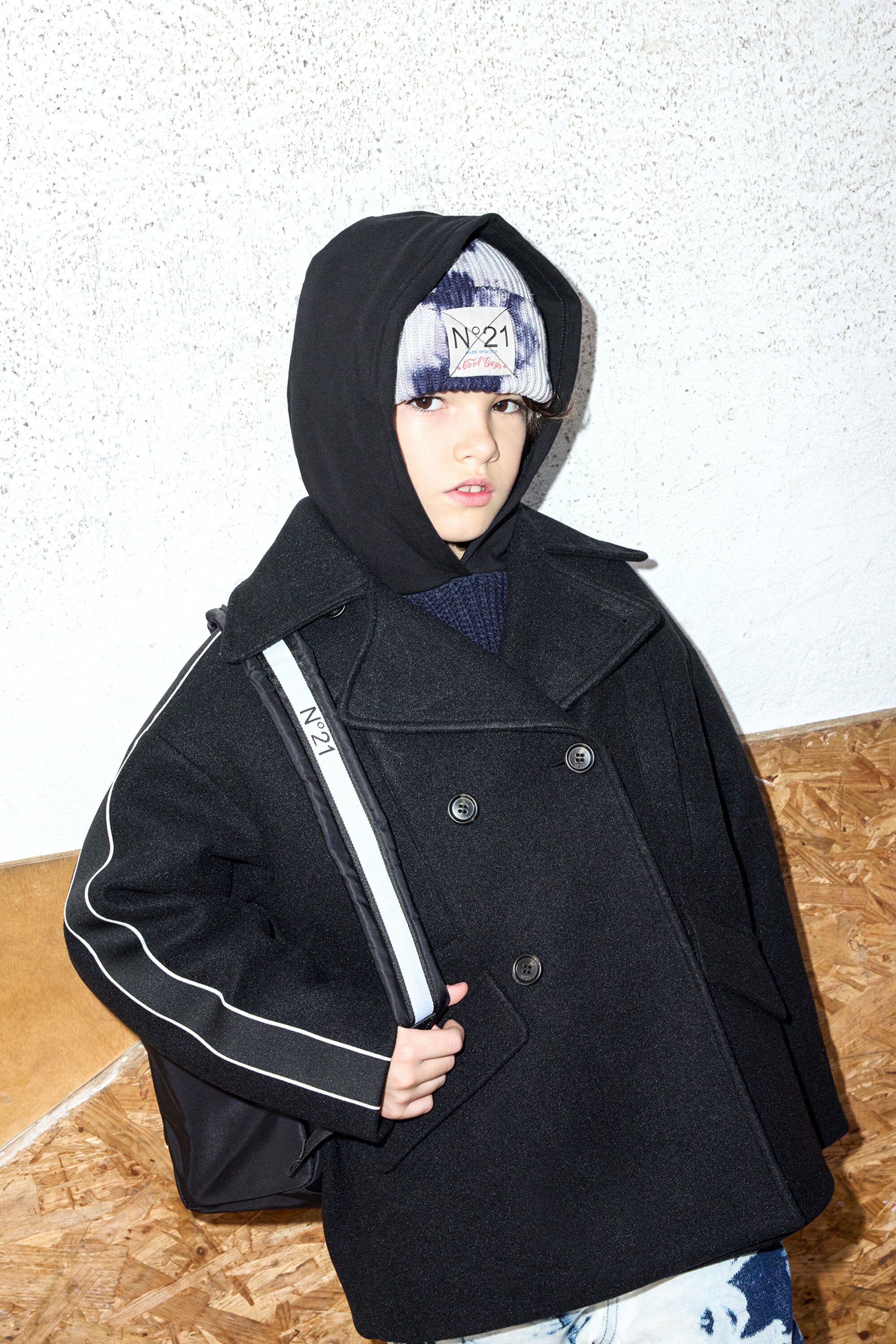 Long double-breasted peacoat coat