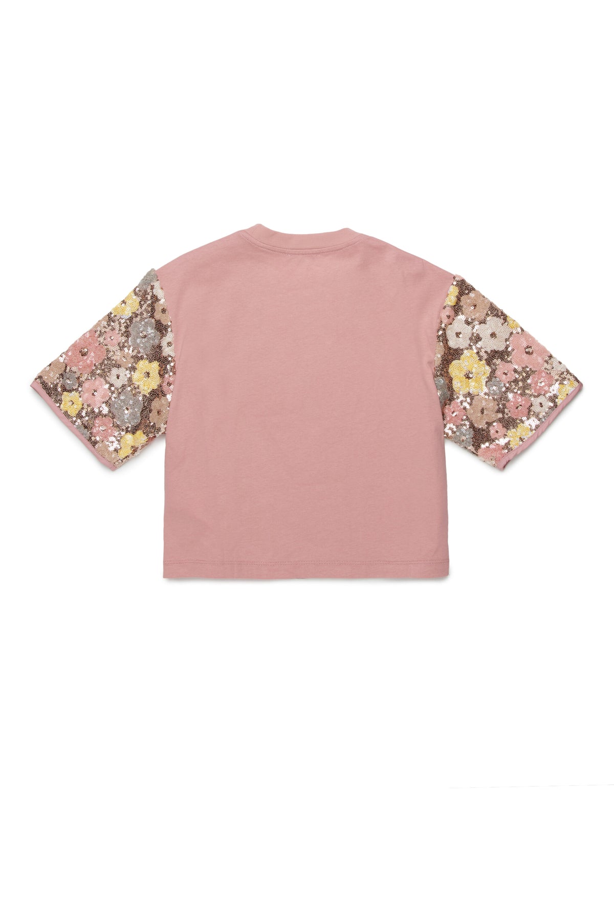 フローラルスパンコール付きクルーネックTシャツ
