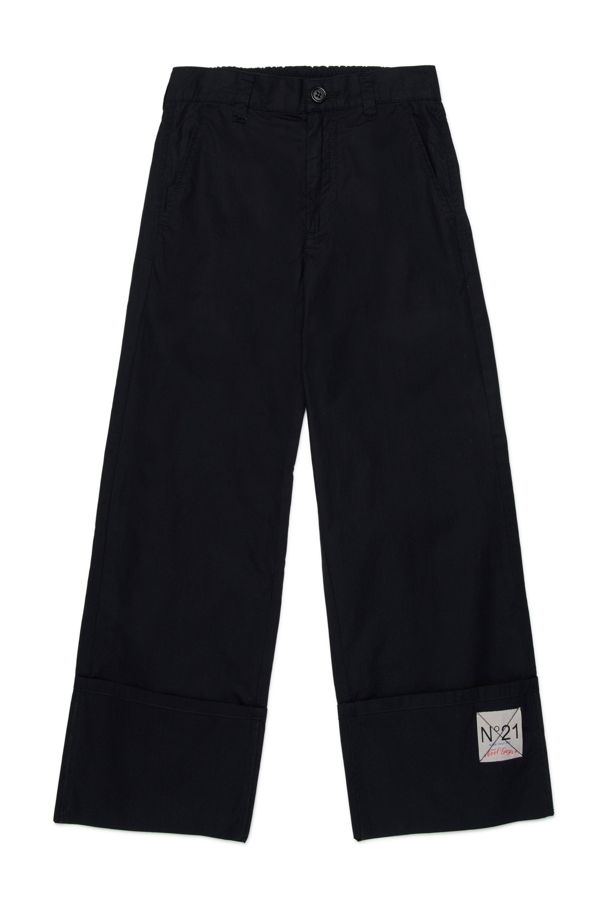 Pants with logo and turn-up