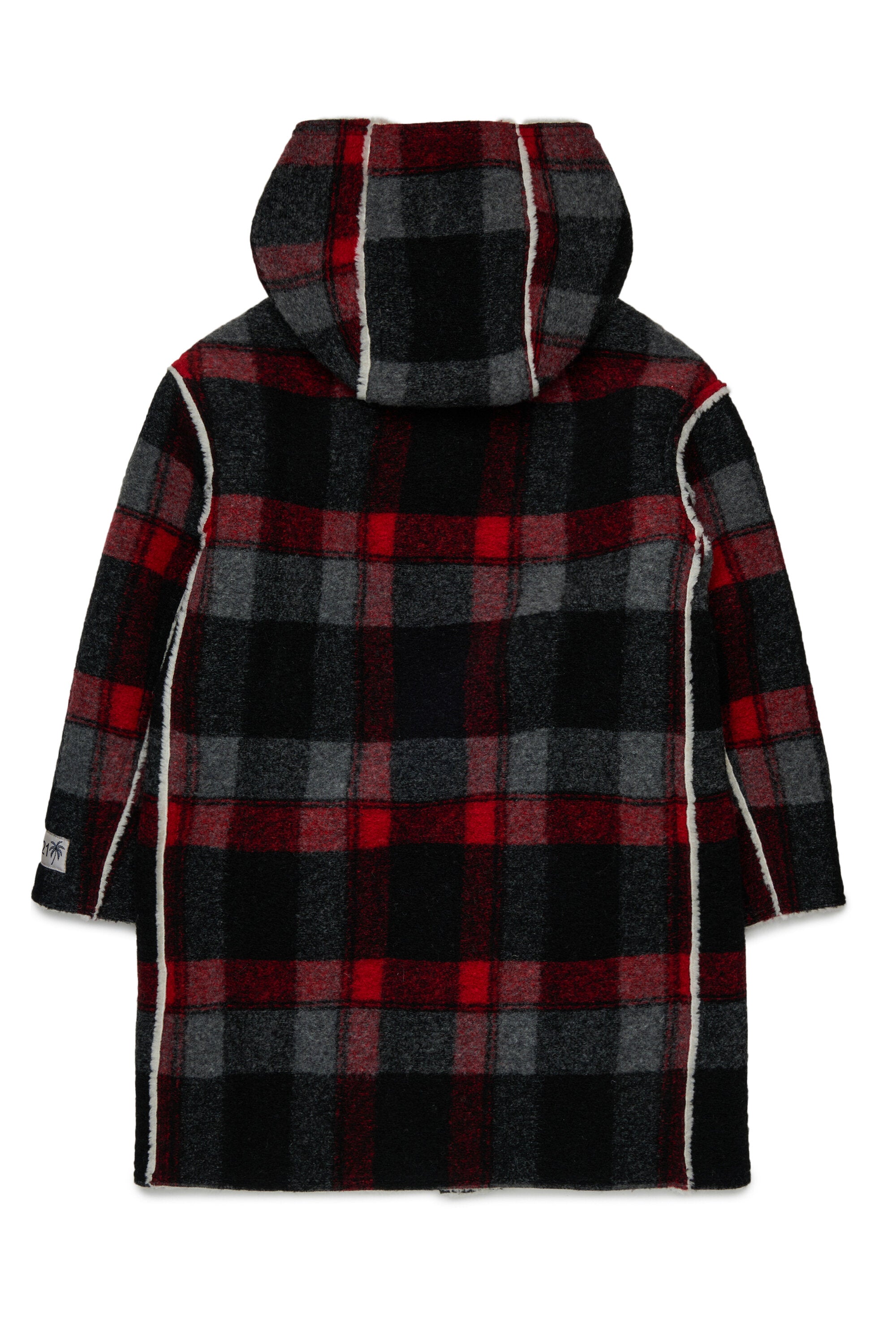Checked coat with printed logo