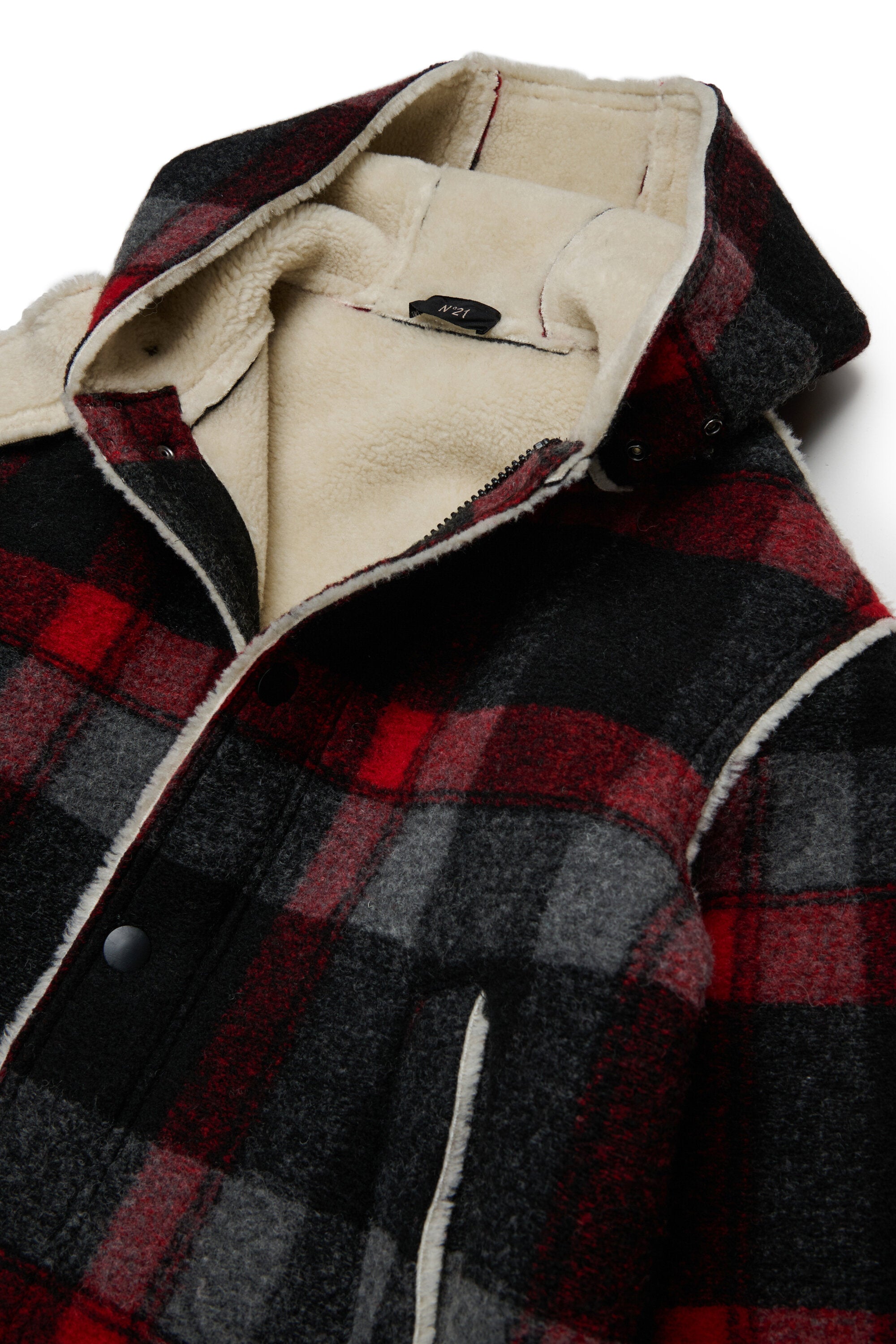 Checked coat with printed logo