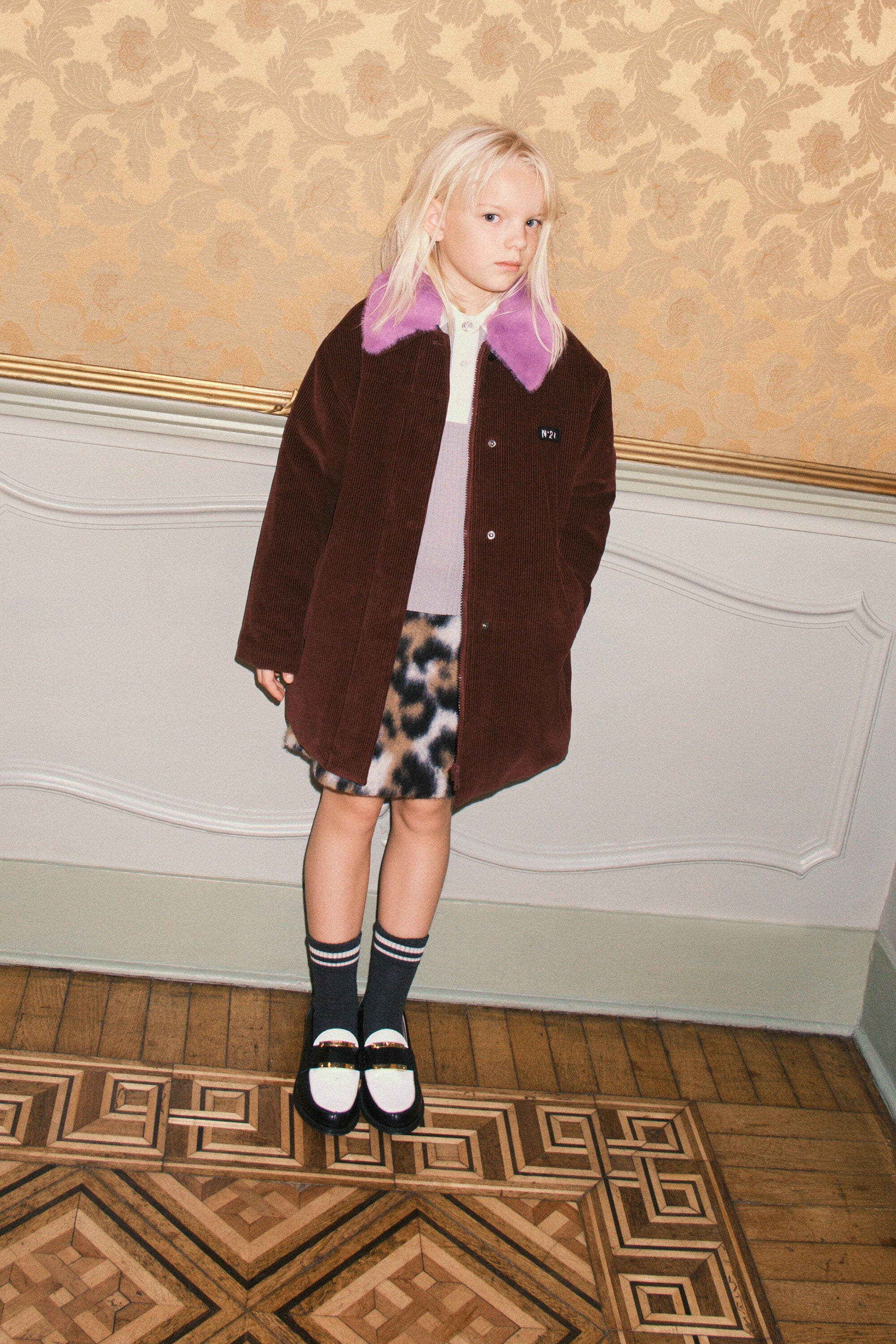 Jacket with faux fur collar and logo