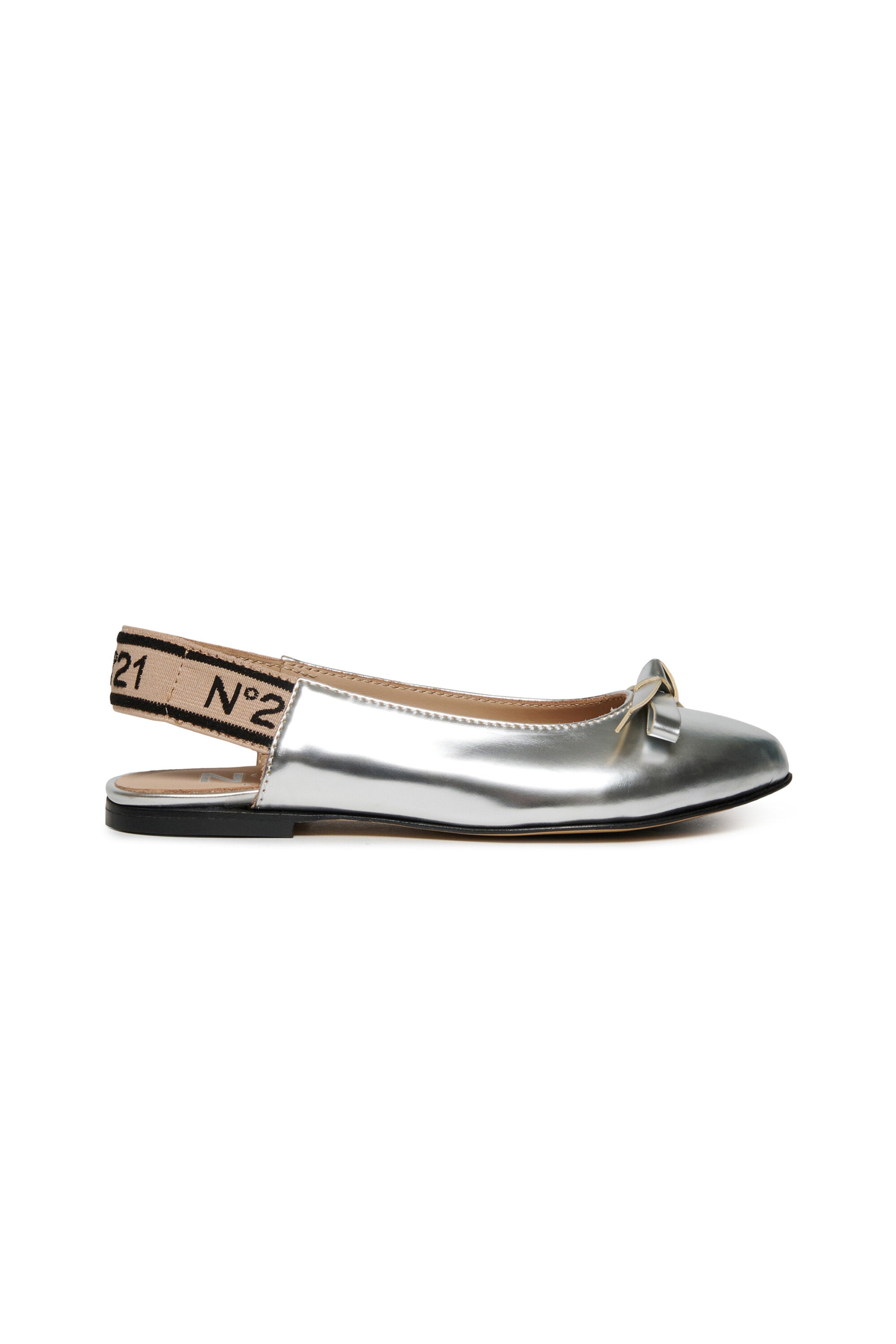 Mirror-effect slingback ballerinas with bow