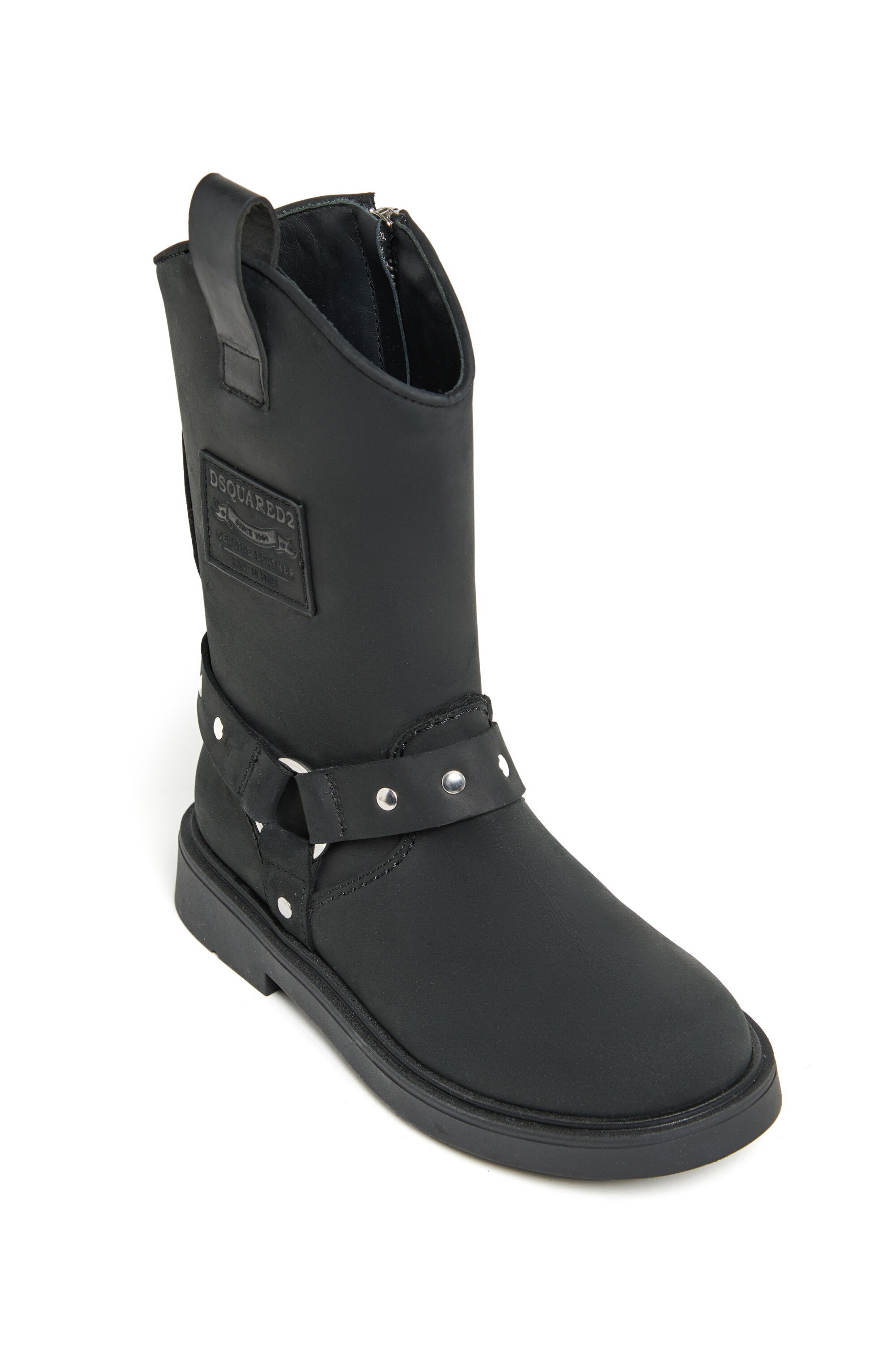 スタッズストラップ付きバイカーブーツ