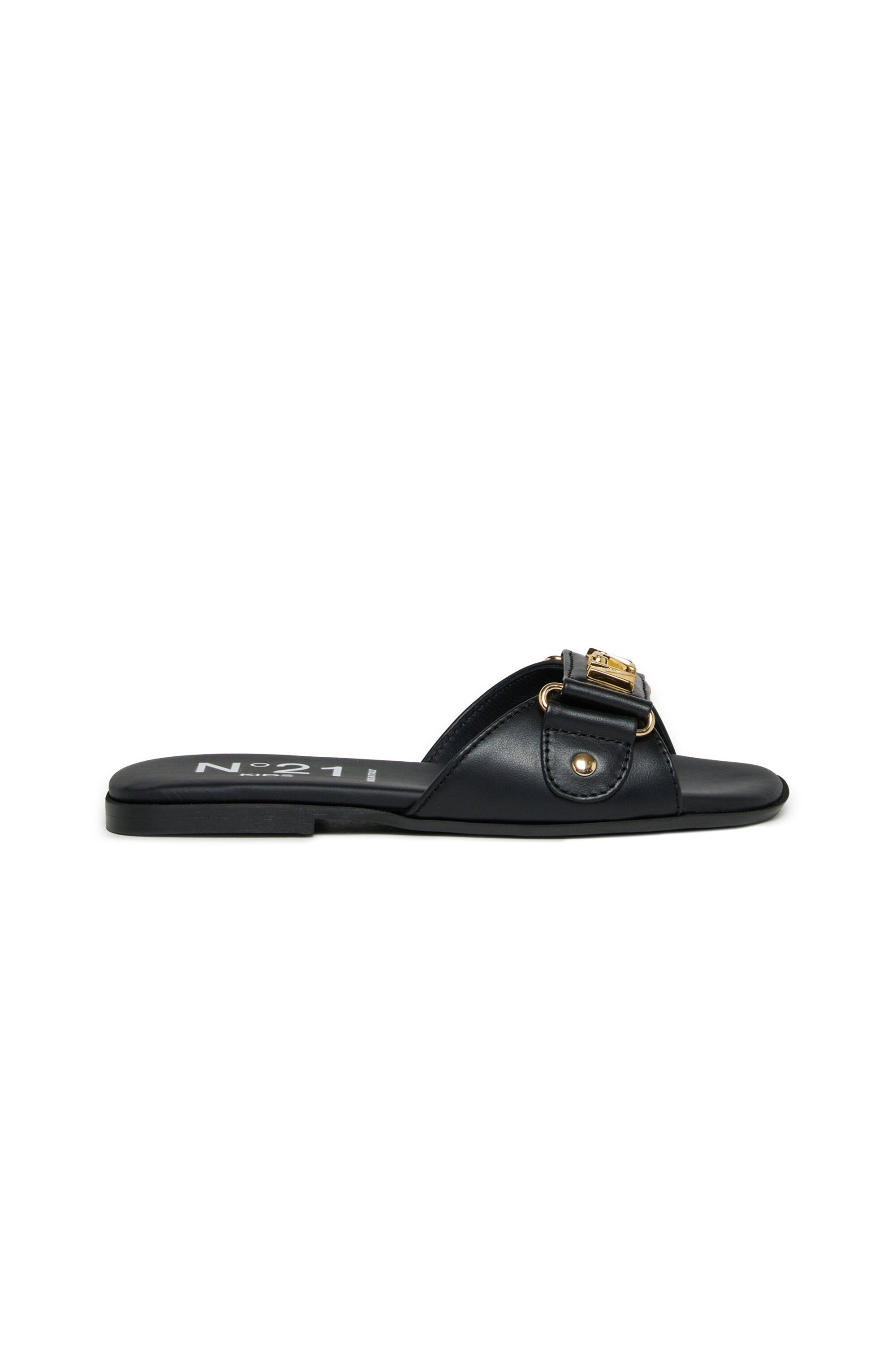 Leather slides with metal logo