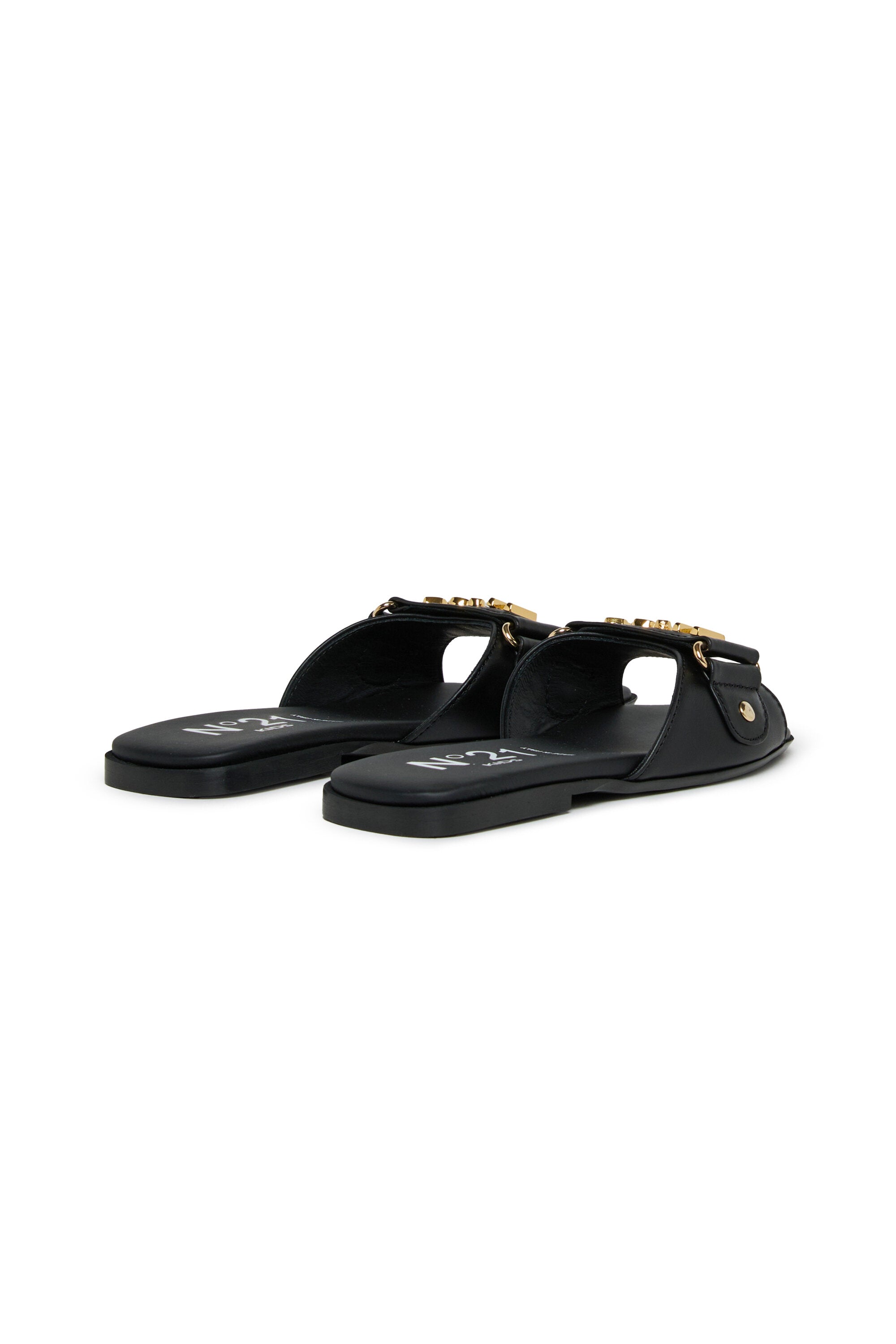 Leather slides with metal logo