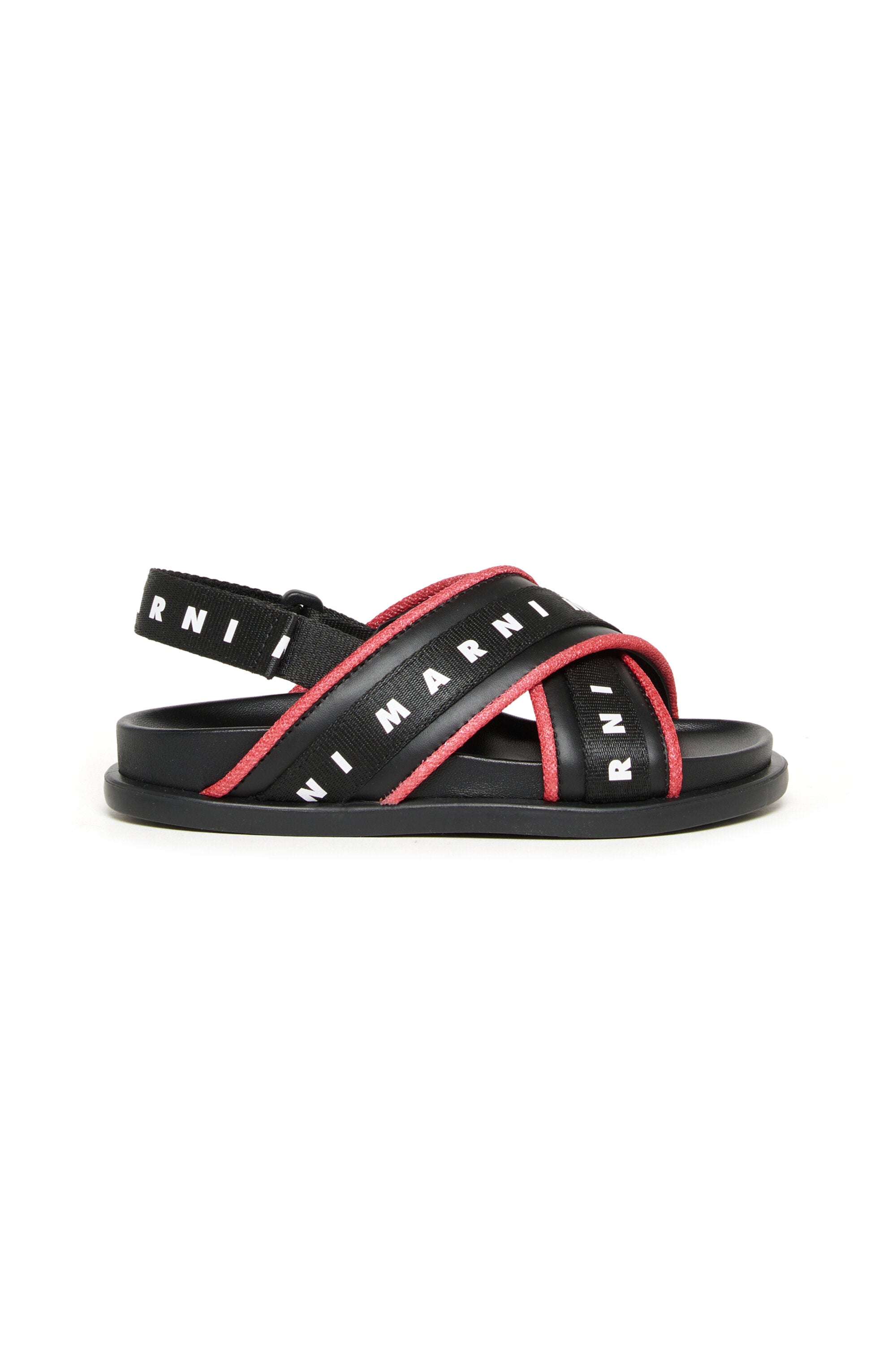 Sandals with cross-strap logo