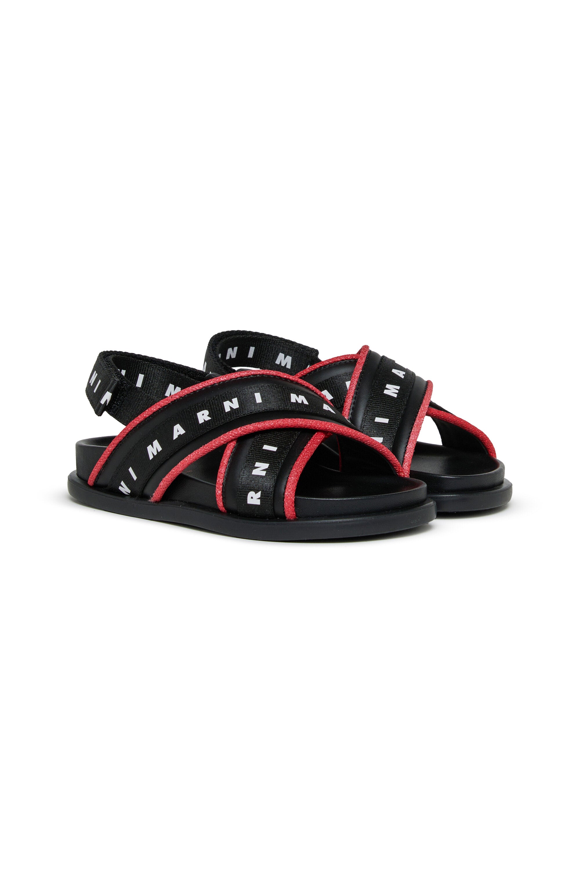 Sandals with cross-strap logo