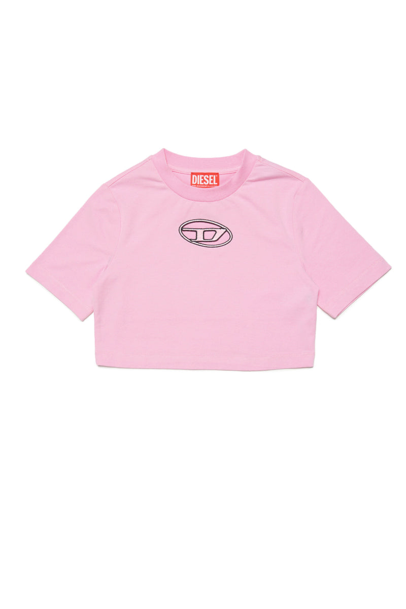 Diesel cropped jersey t-shirt with pastel pink tie dye effect for children