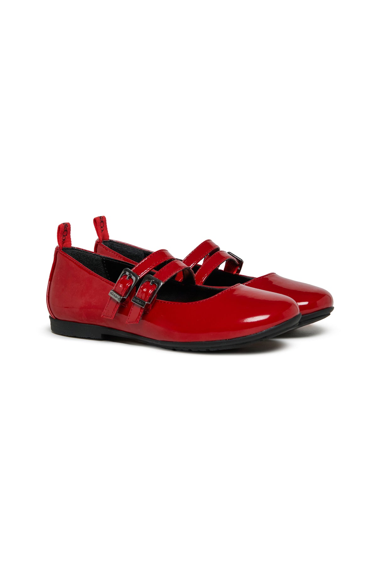 Patent ballet flats with double buckle