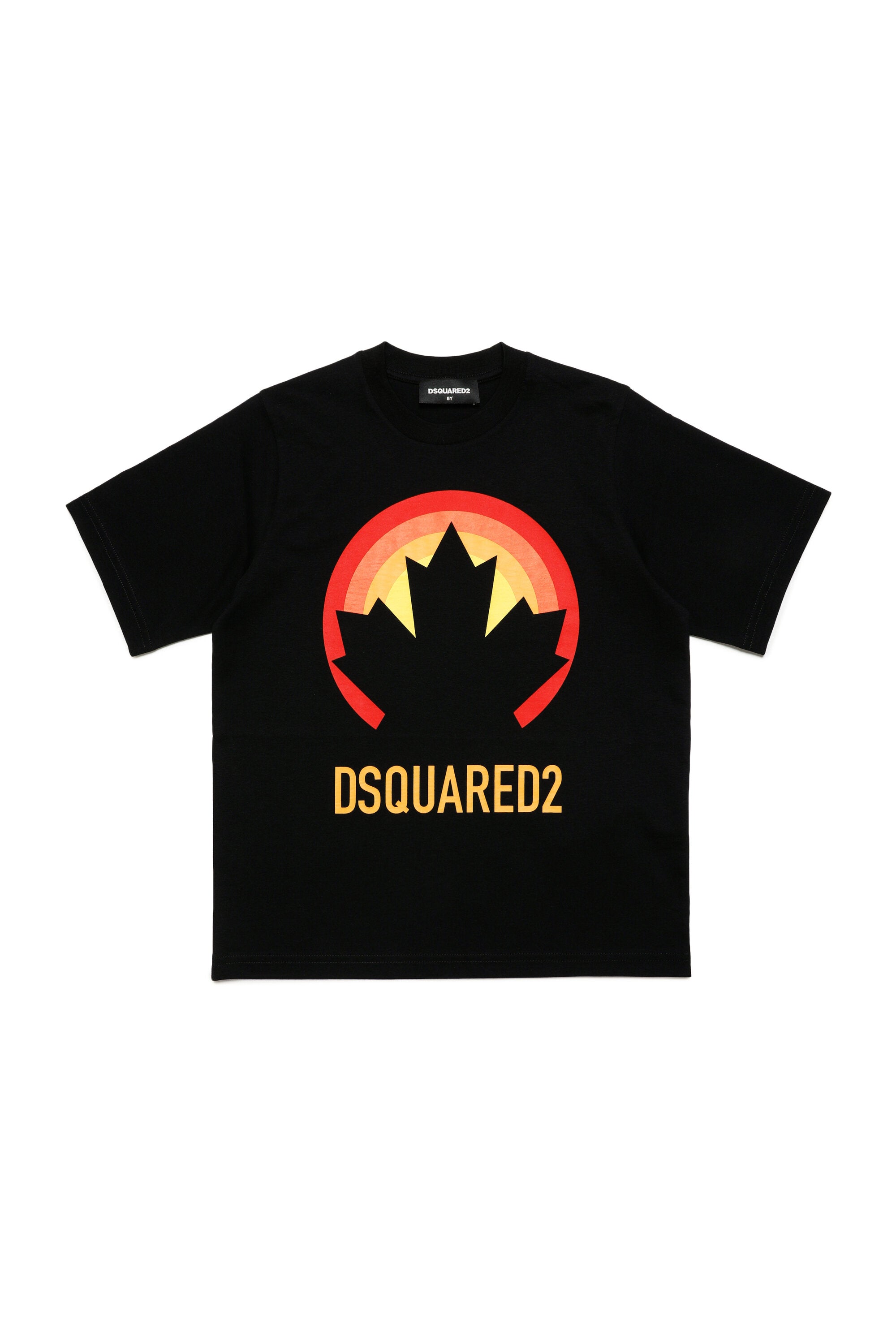 キッズDSQUARED2 ロゴとリーフをあしらったクルーネックジャージーT