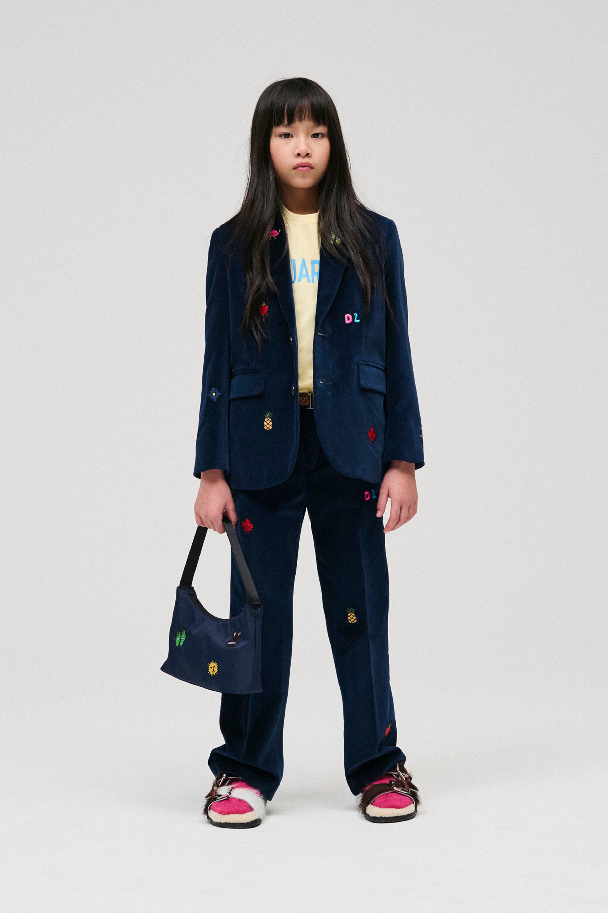 DSQUARED2女の子 カラフルなミニパッチが付いたフォーマルなベルベット