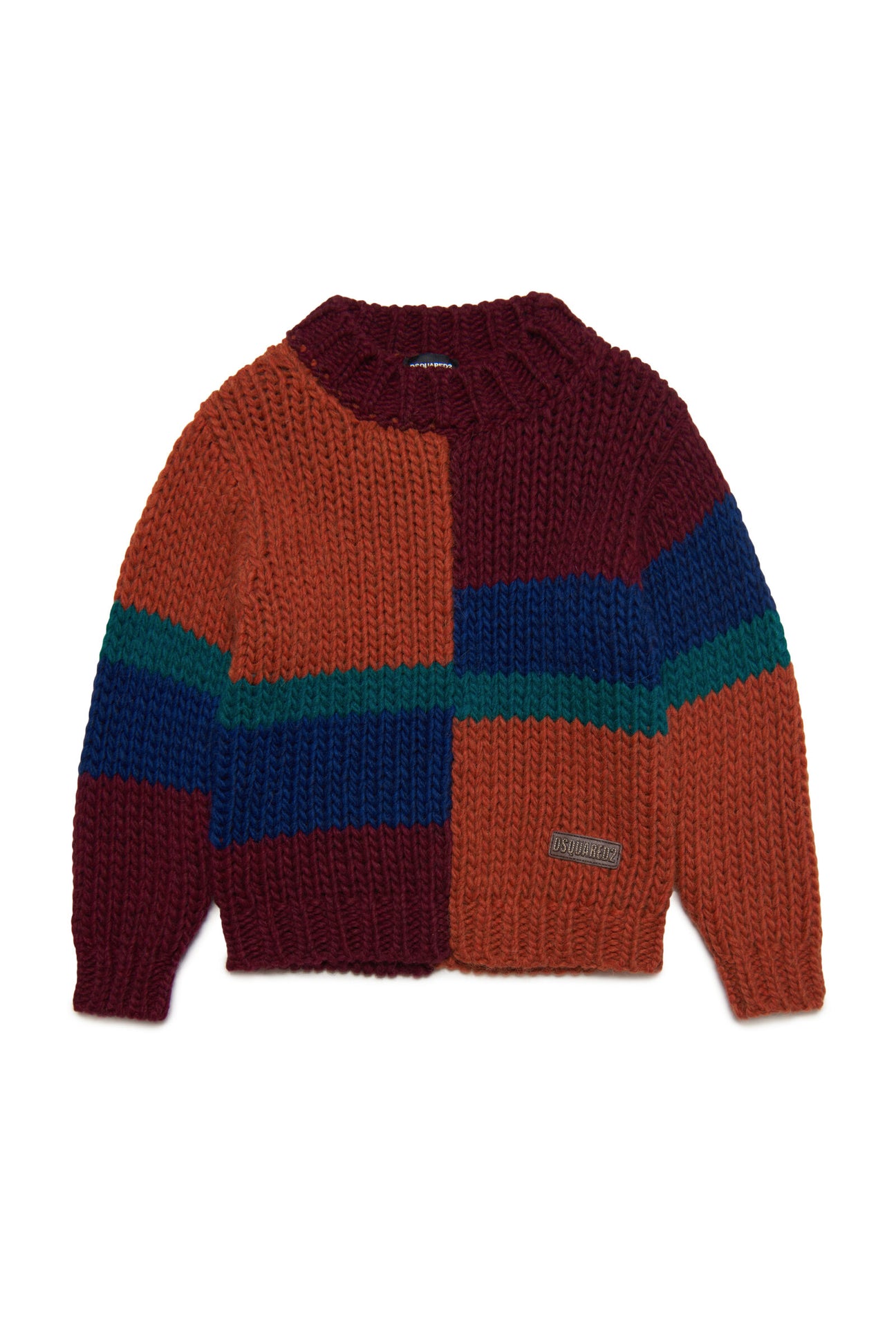 カラーブロックウールブレンドクルーネックセーター 