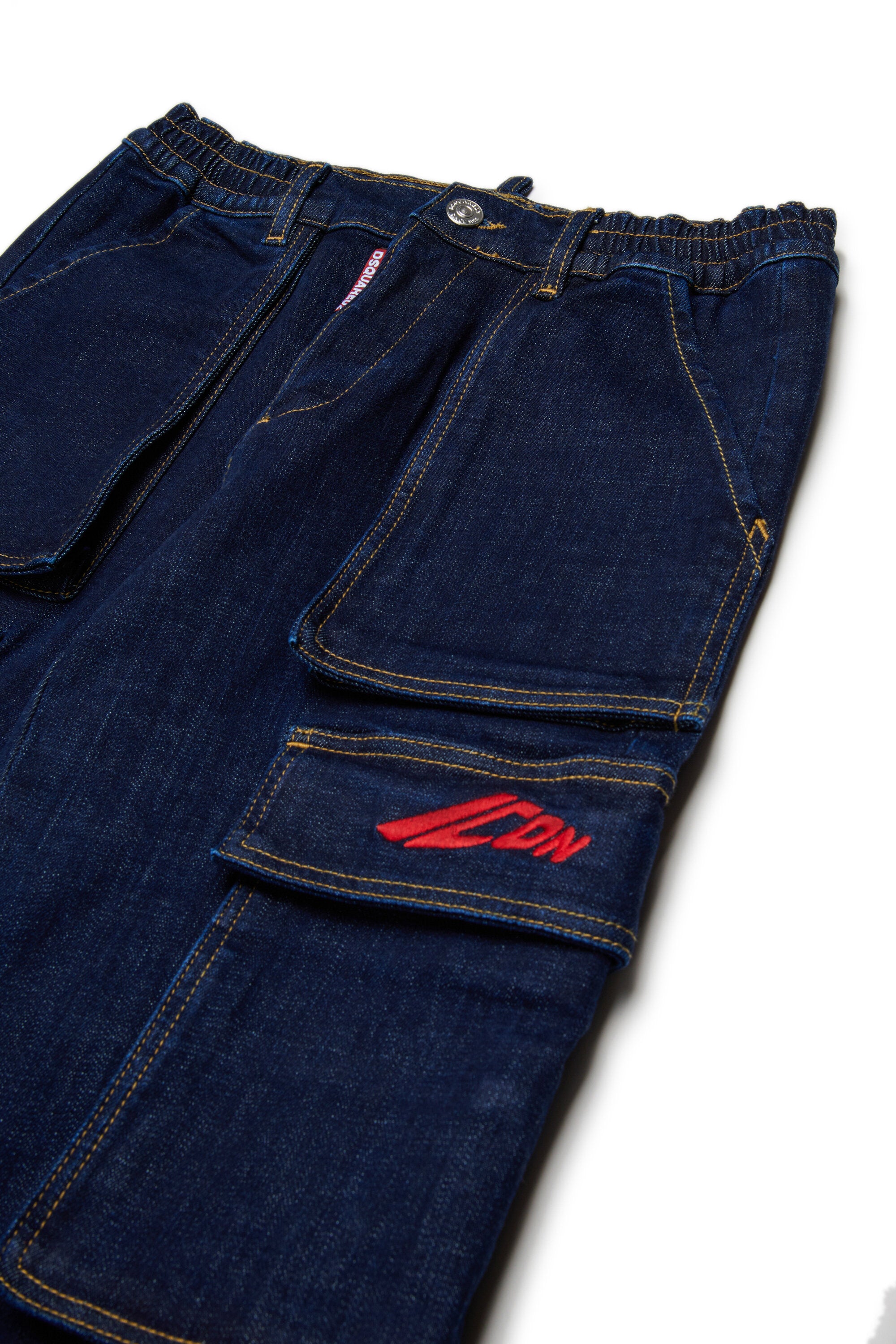 Regular dark blue denim cargo jeans