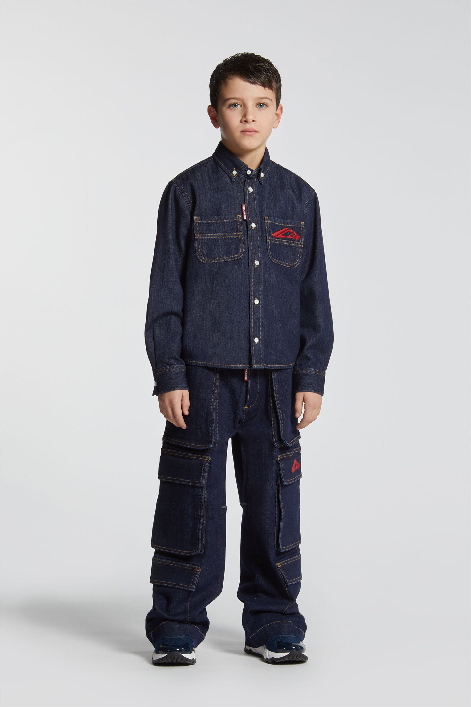 Regular dark blue denim cargo jeans