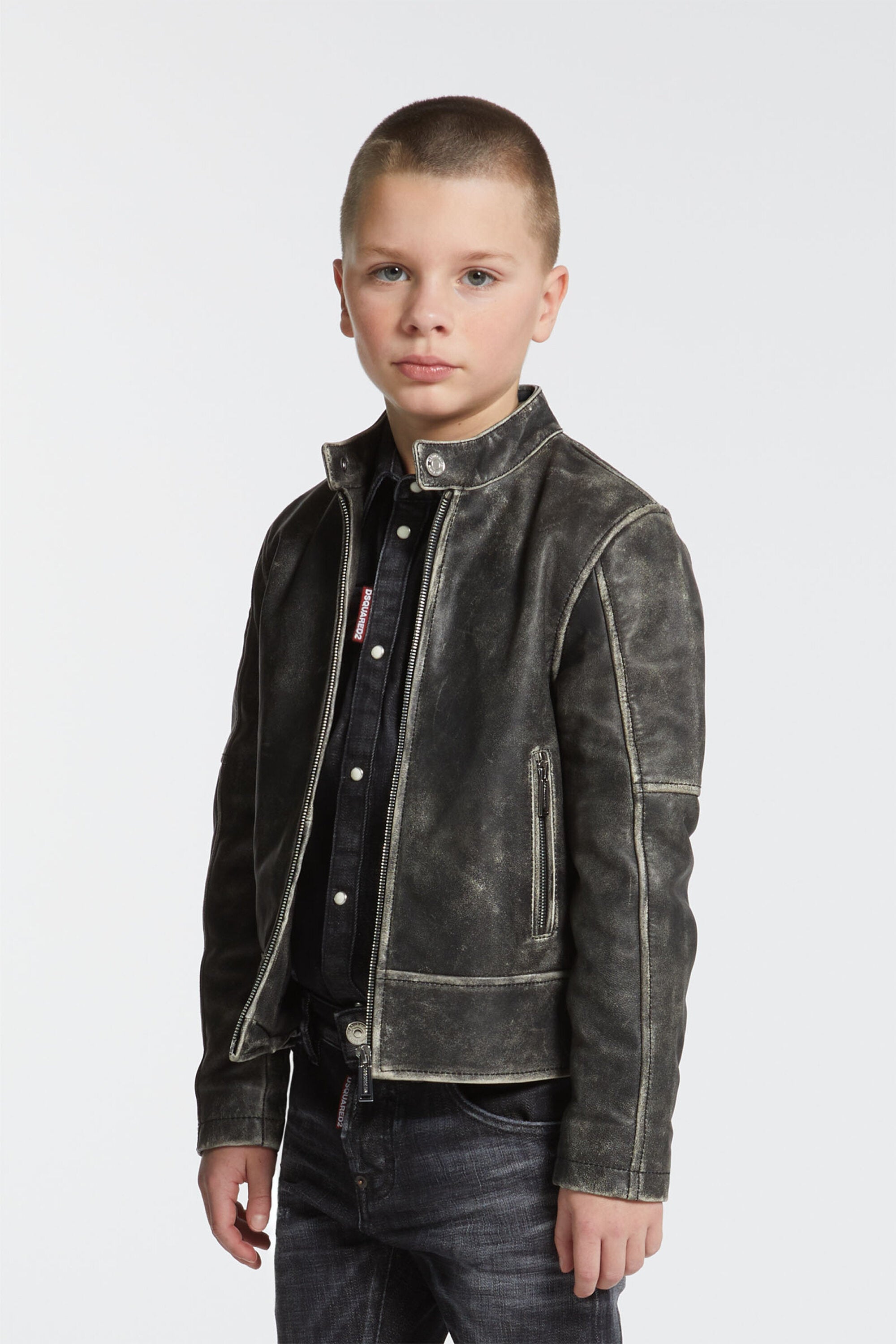 Leather worn effect nail jacket