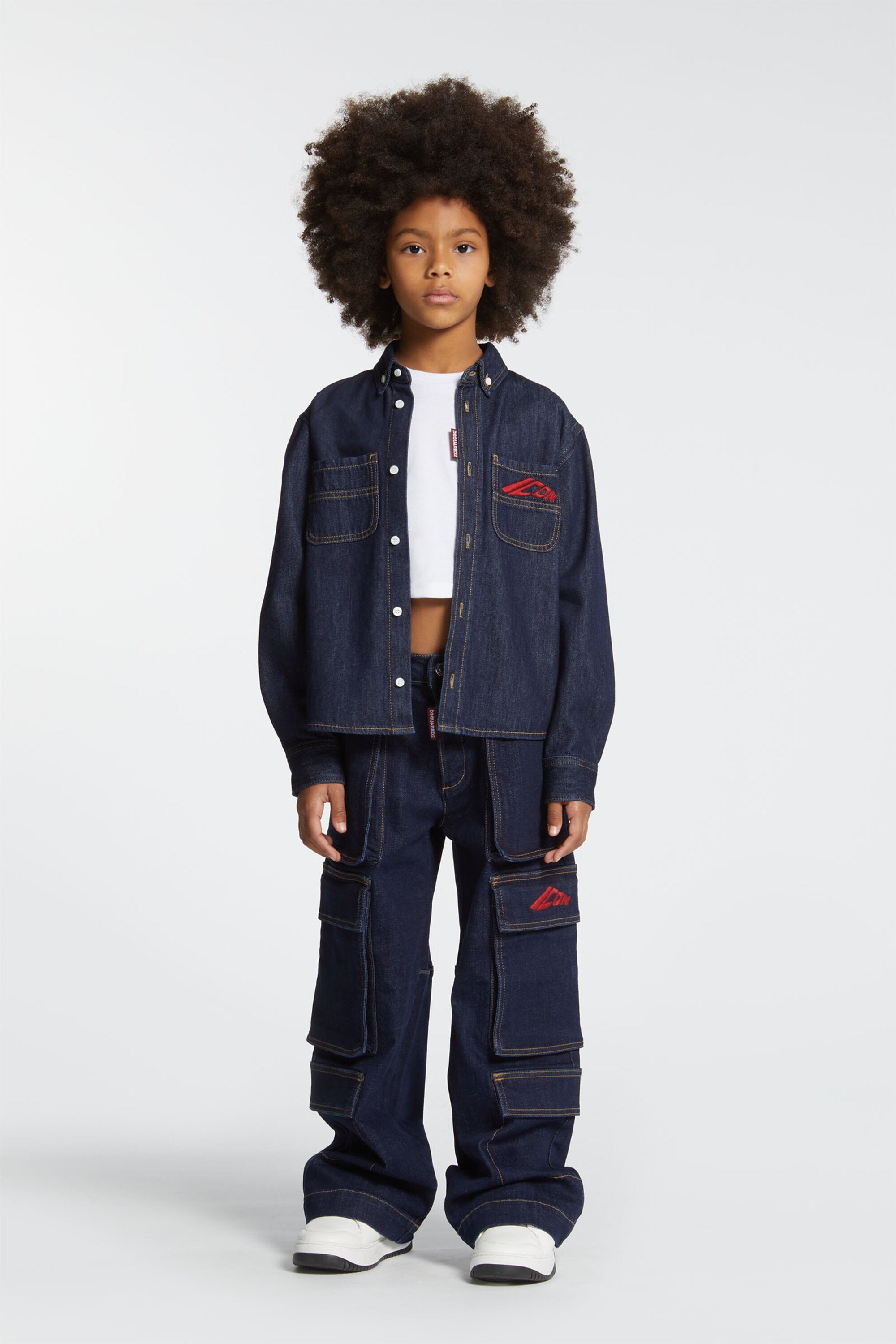 ICONロゴ入りダークブルーデニムシャツ