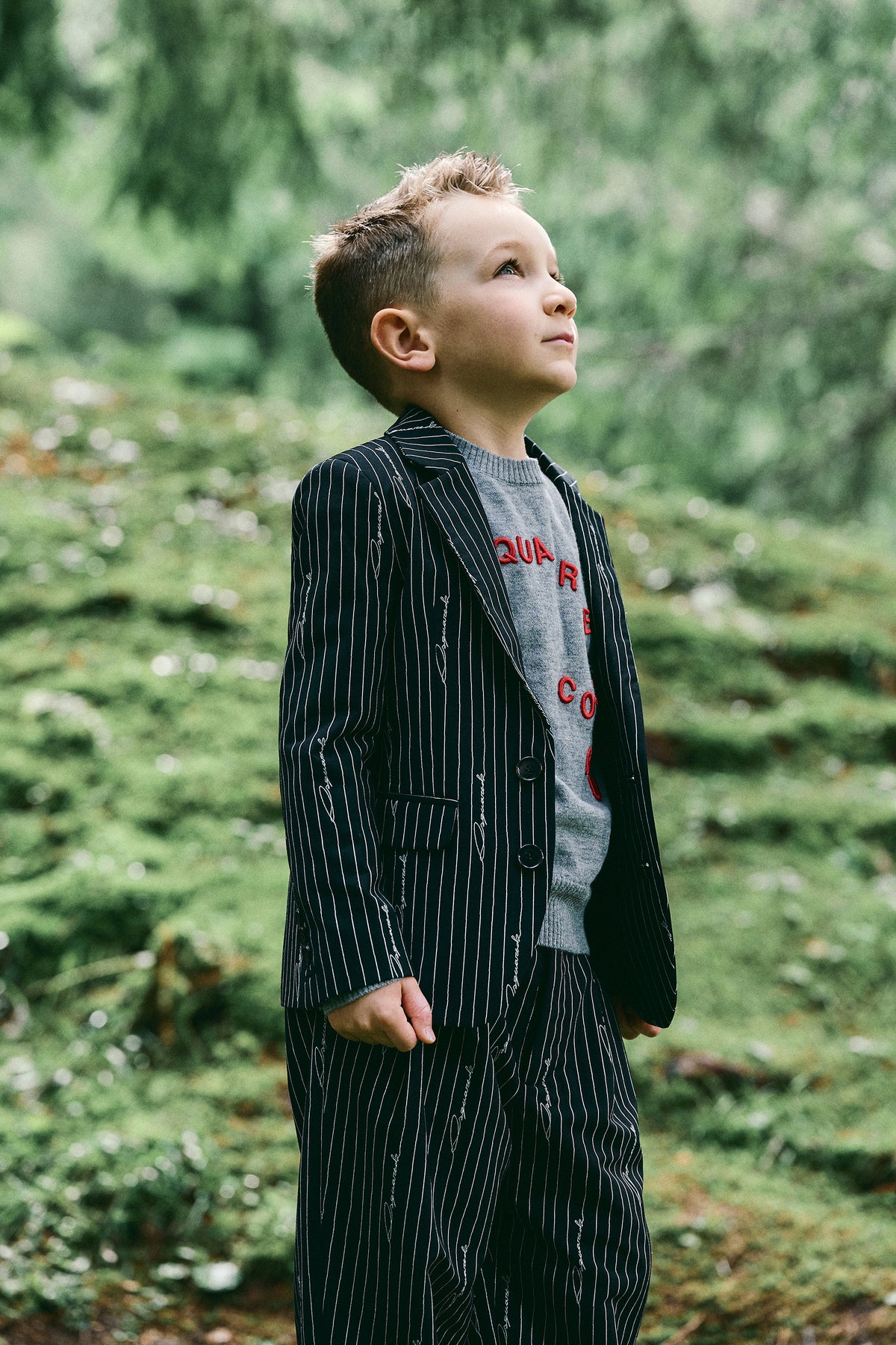 Pinstripe blazer with allover logo