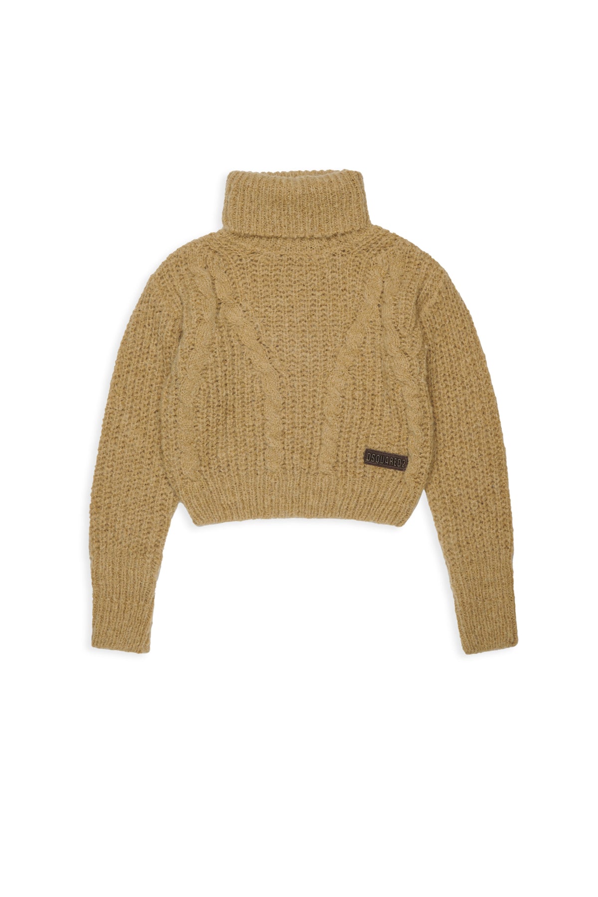 Cable-knit turtleneck with logo