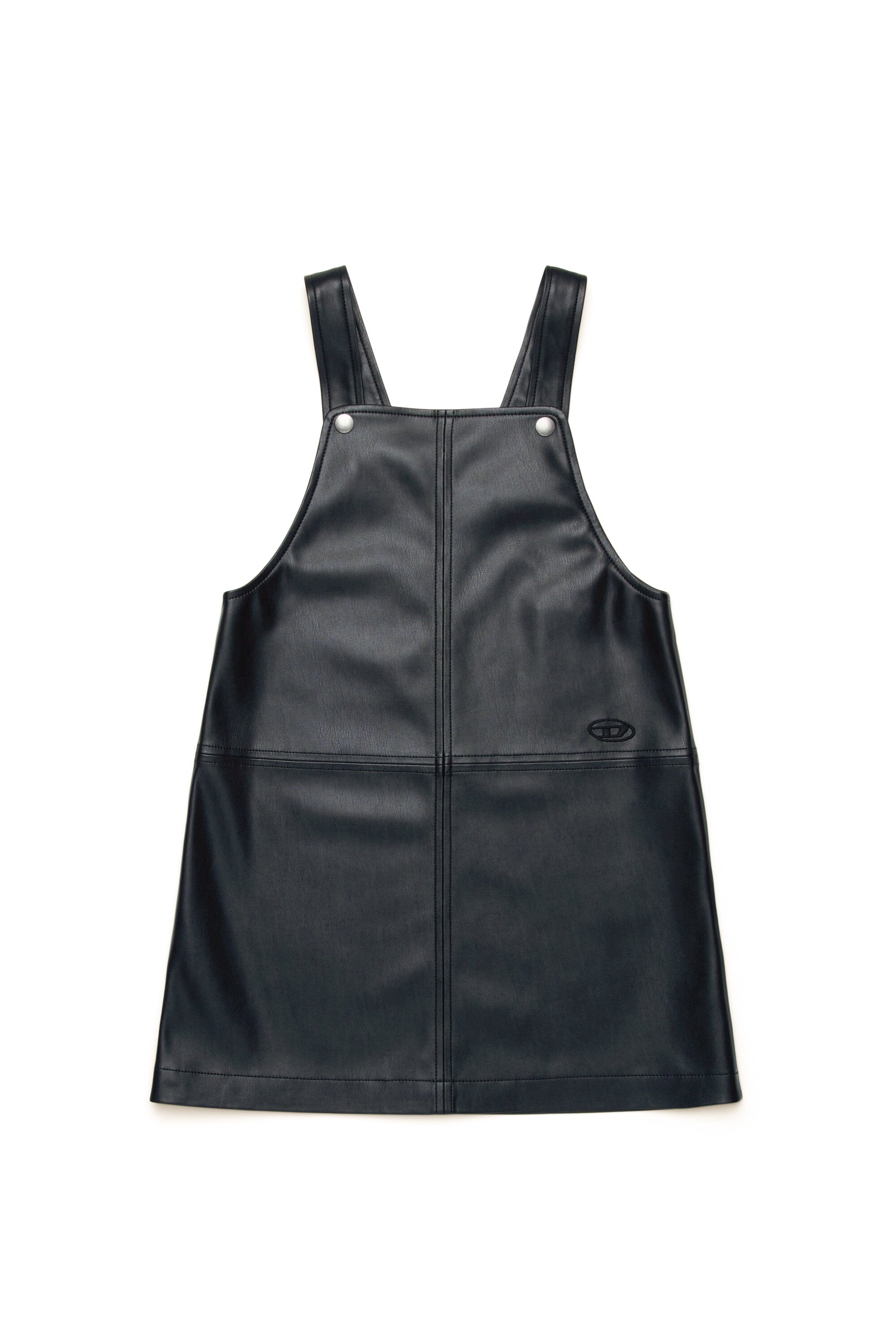 Imitation leather dungaree dress