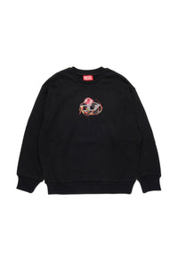 Crew-neck sweatshirt with oval D floral graphic