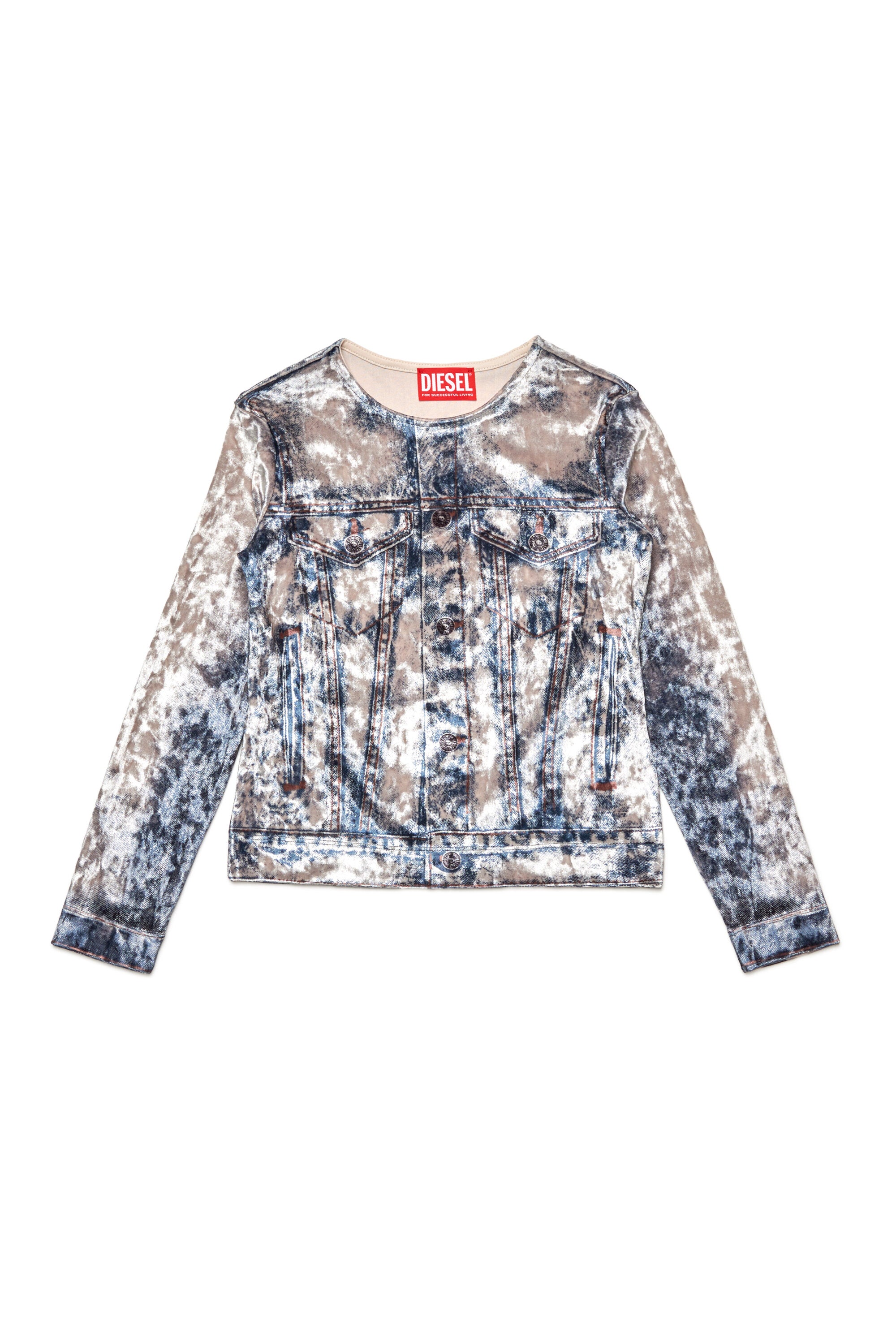 Long-sleeved T-shirt with denim jacket print