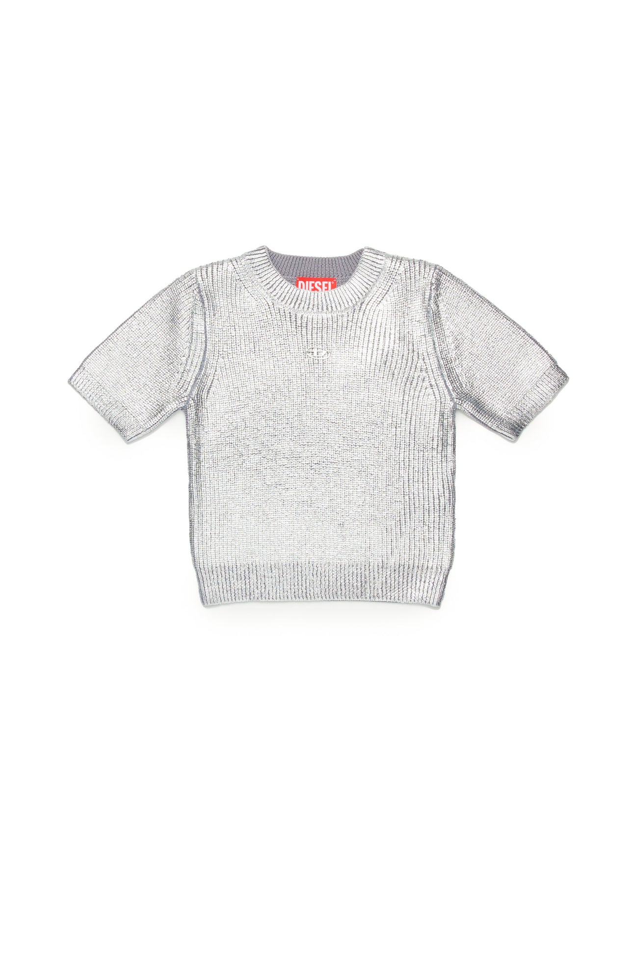 All-over silver mylar ribbed knitted top All-over silver mylar ribbed knitted top