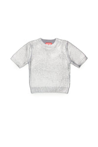 All-over silver mylar ribbed knitted top
