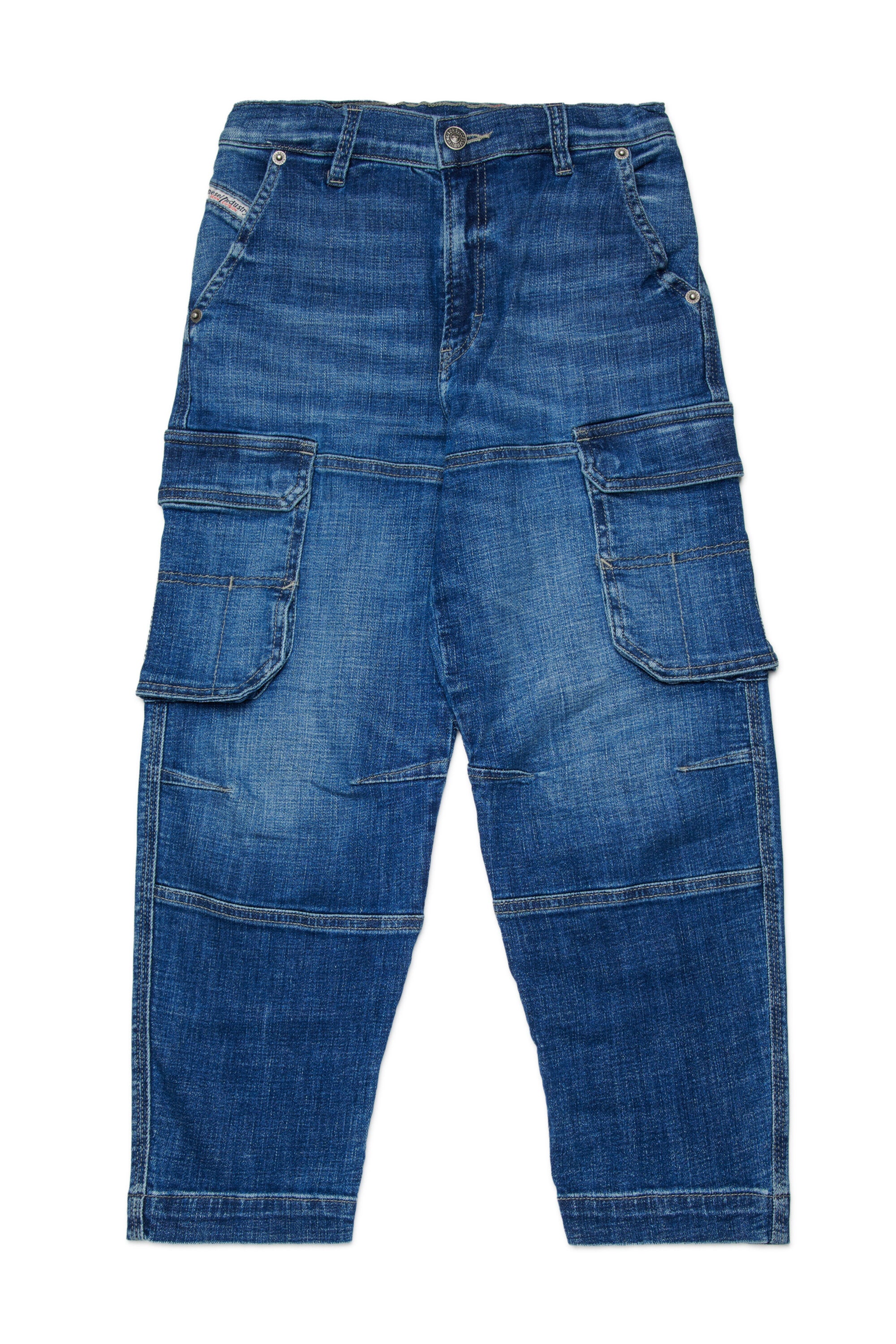 Relaxed fit cargo jeans in medium blue wash - D-Dave