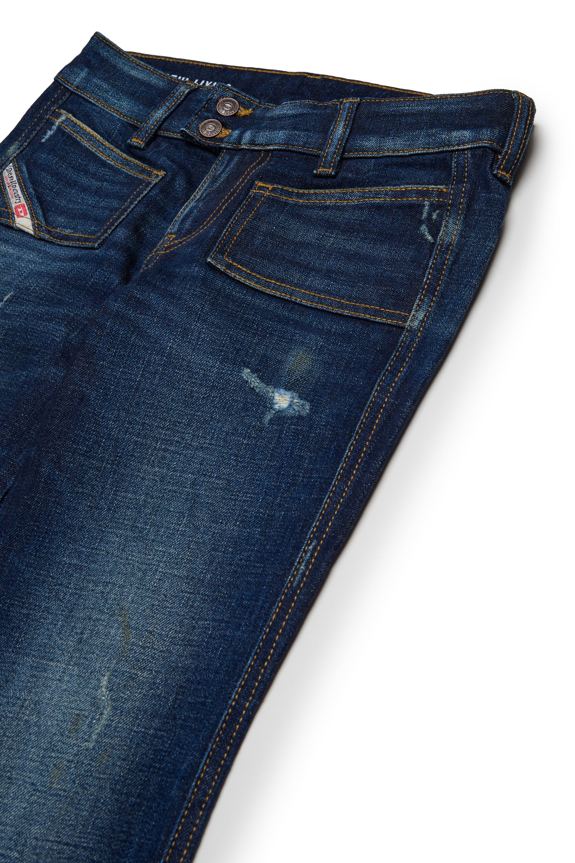 Dark blue bootcut jeans with abrasions - D-Eki