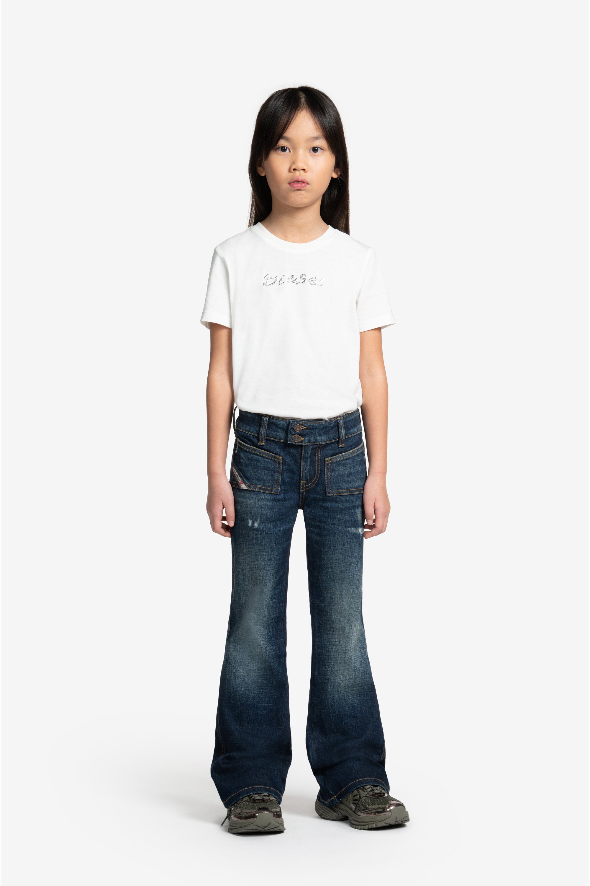 Dark blue bootcut jeans with abrasions - D-Eki