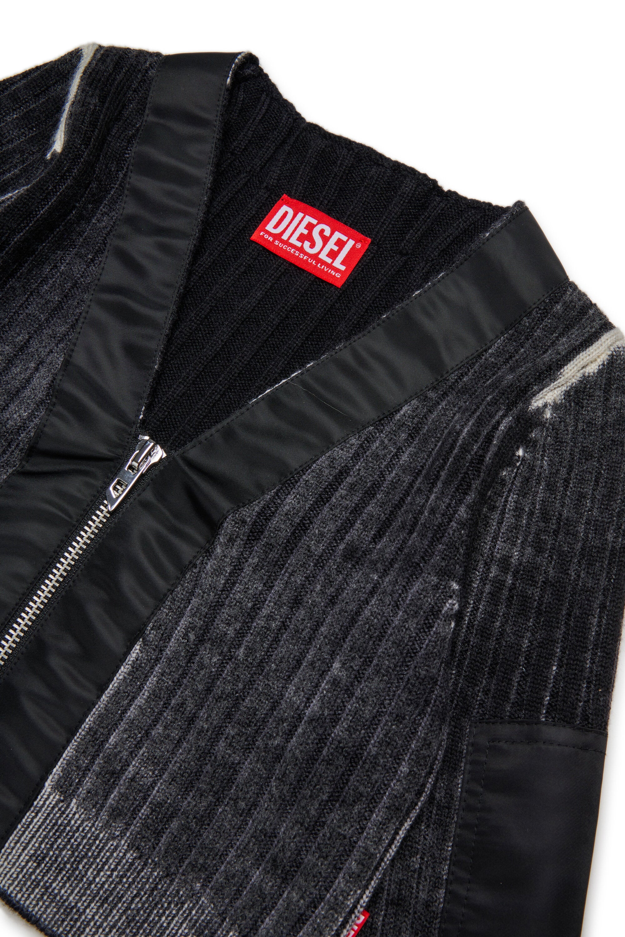 Ribbed merino wool cardigan with inserts