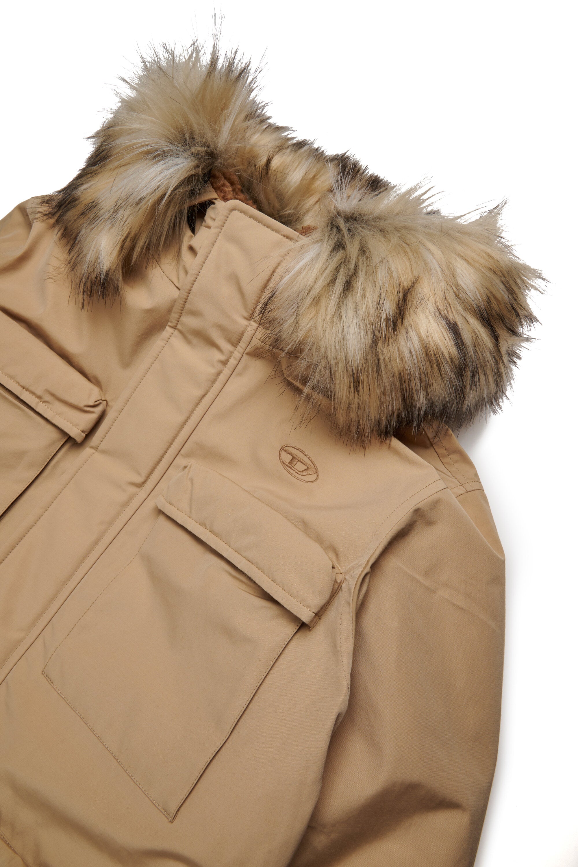 Shiny winter parka with teddy hood