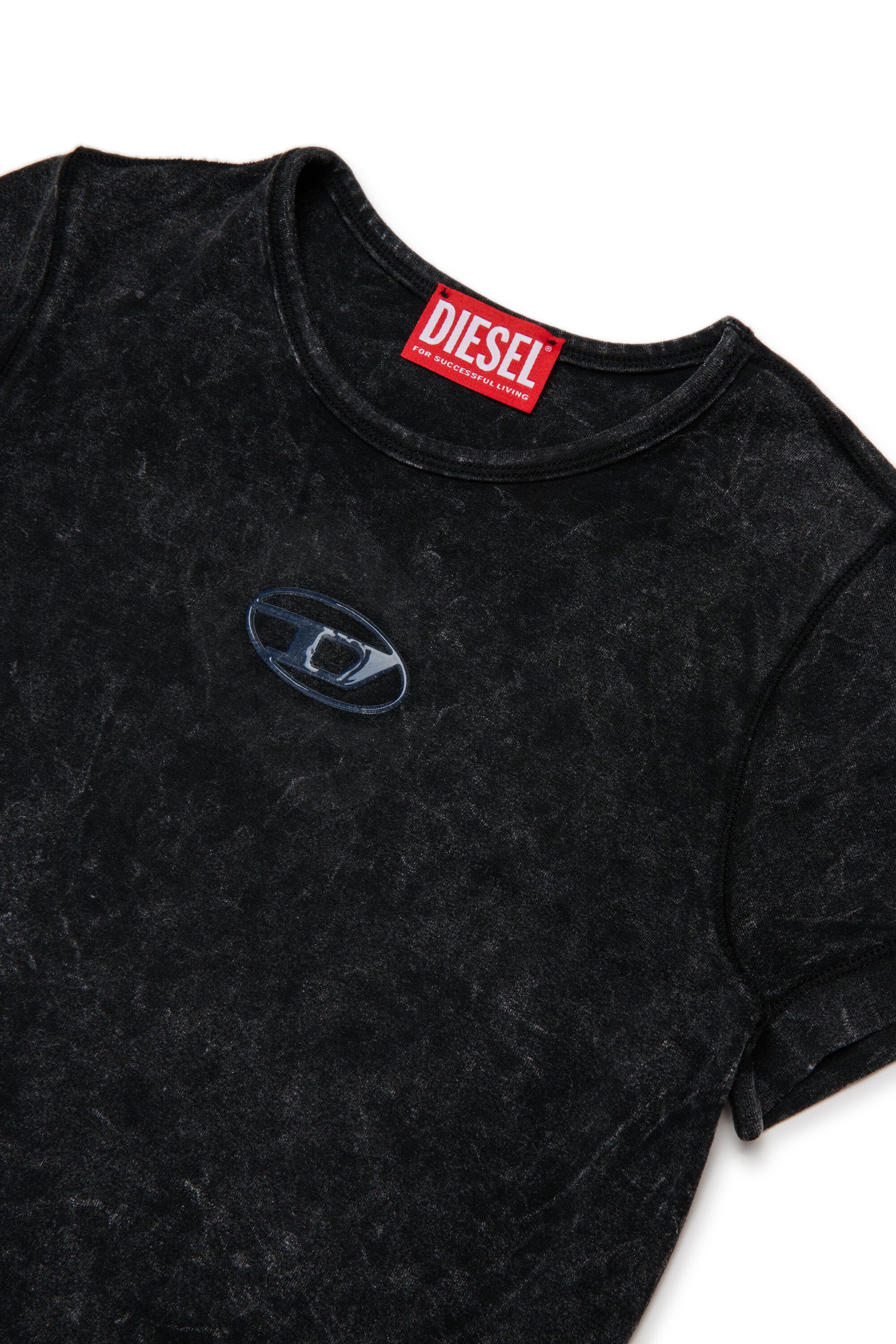 陰影のある霜降り効果のあるレーヨン混紡Tシャツ