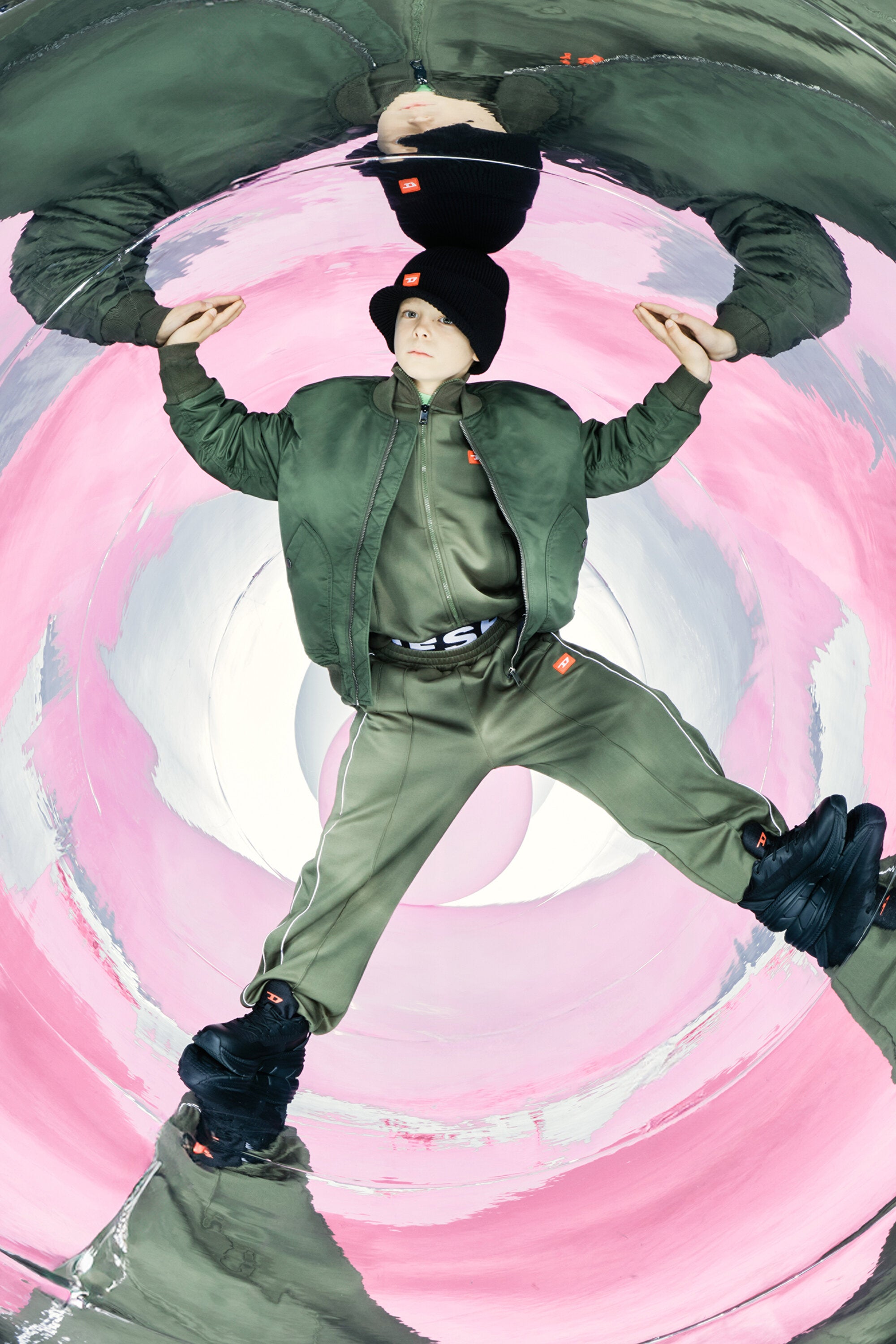 赤Dパッチ付きトリアセテート製バルーンパンツ