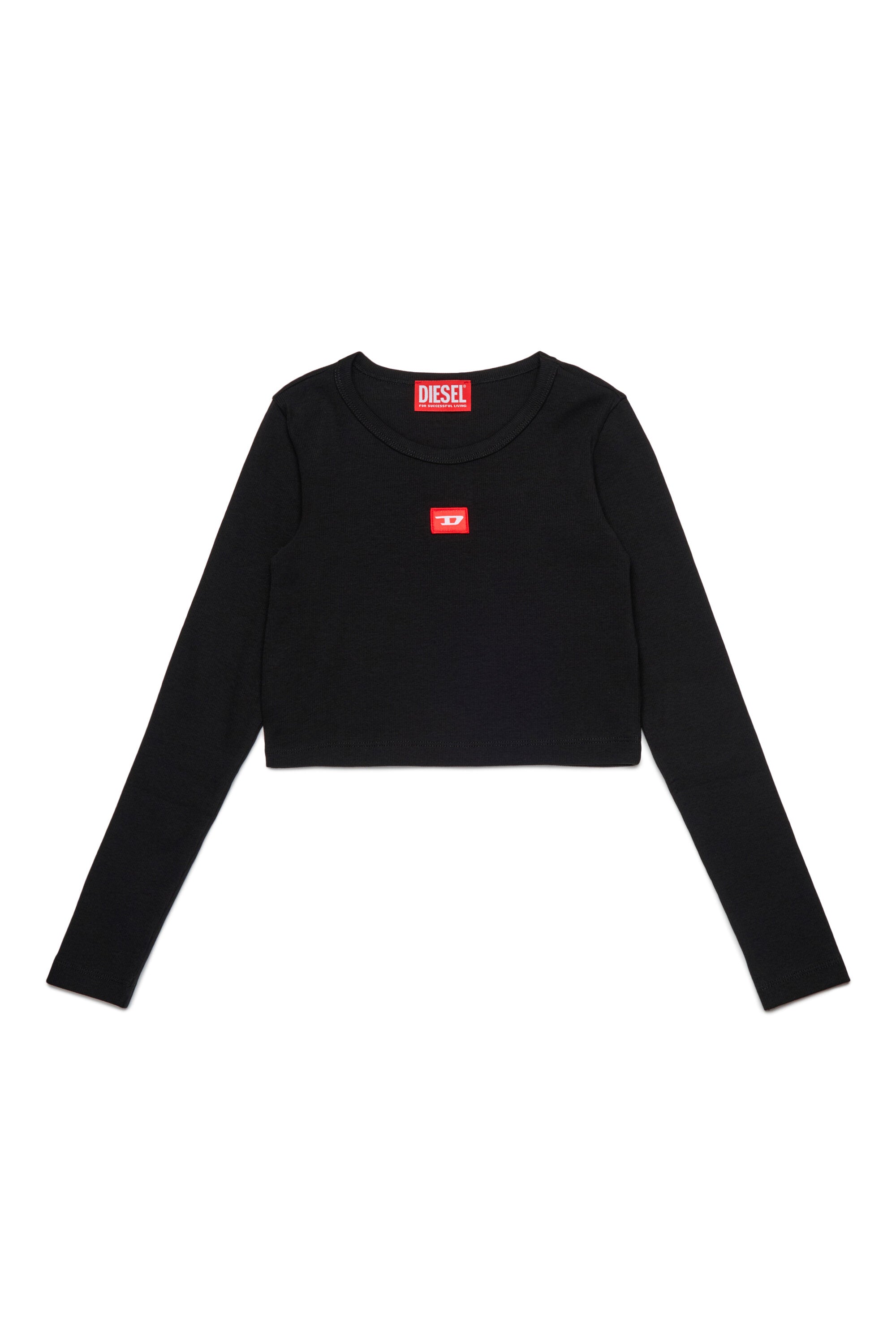 Stretch jersey T-shirt with red D patch