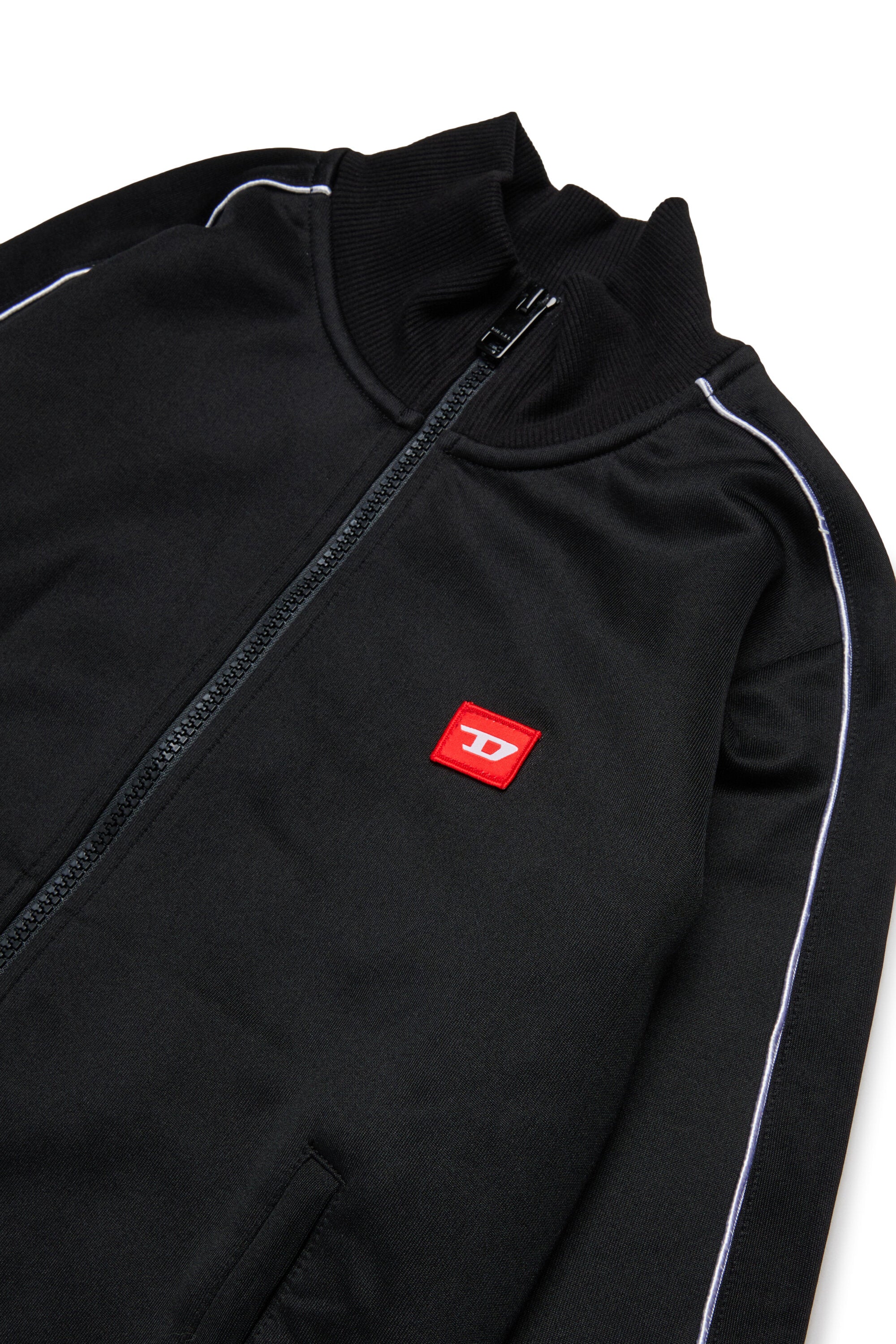 ジッパー付きトリアセテート製スウェットシャツ、赤いDパッチ付き