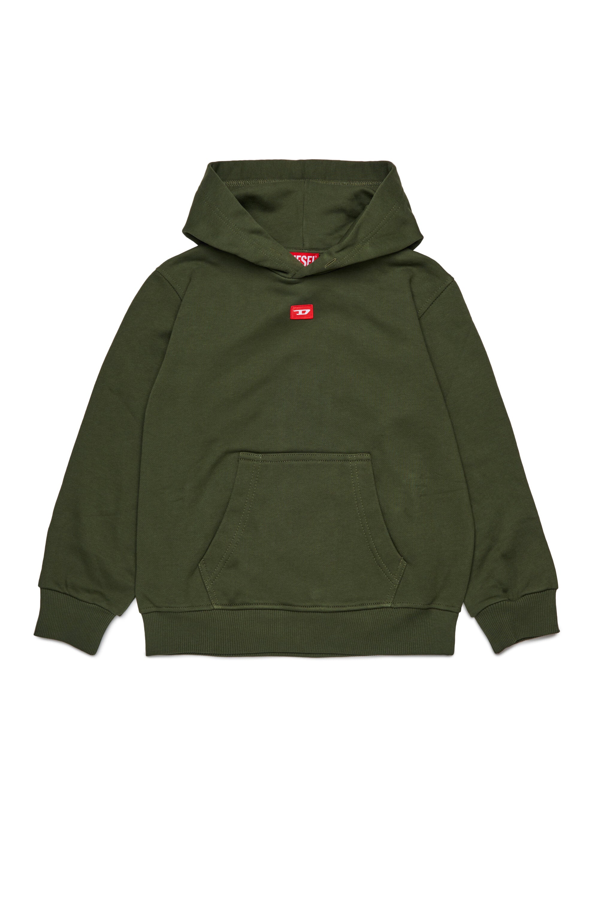 Hooded sweatshirt with red D patch