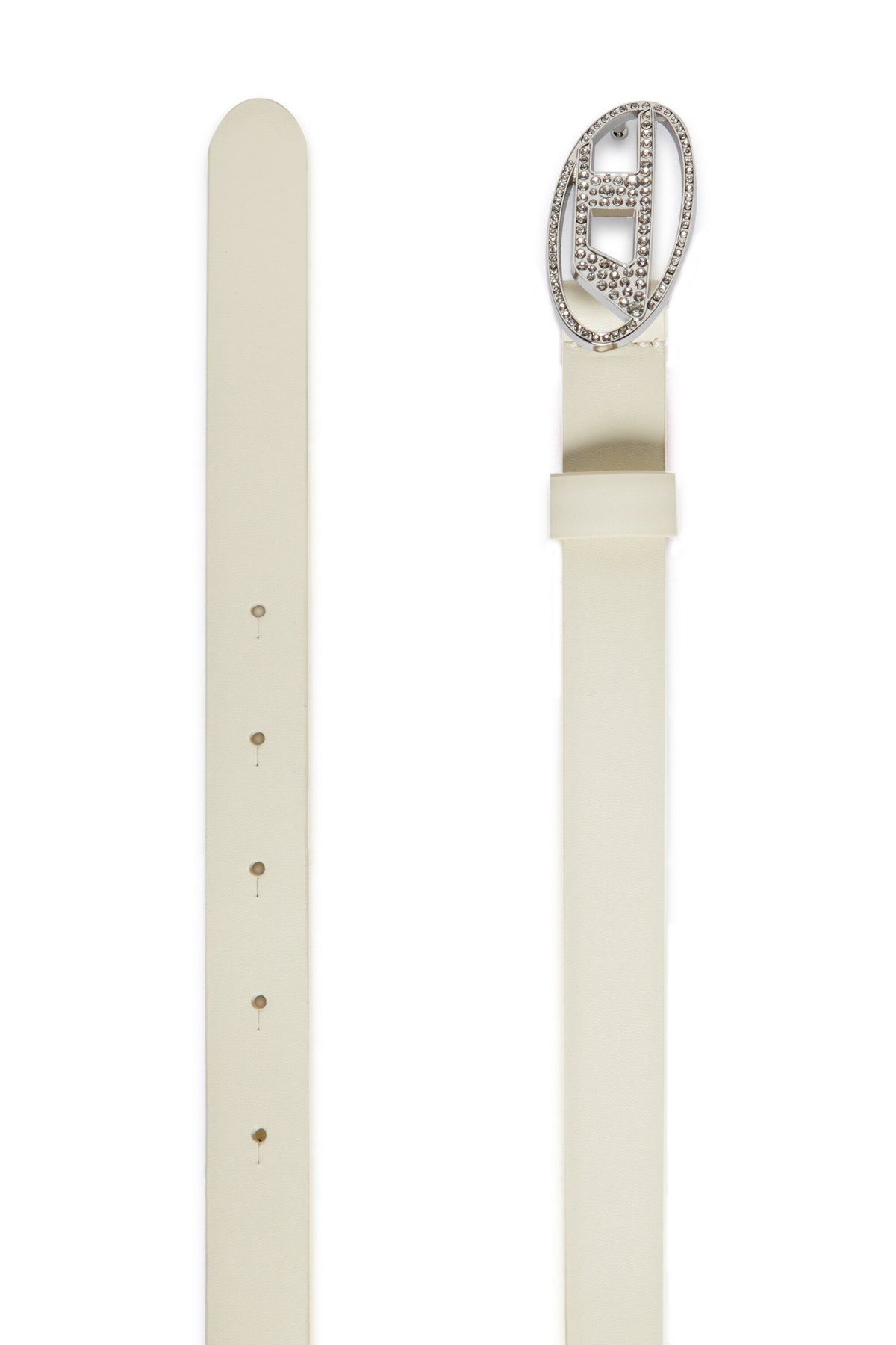 Oval D genuine leather belt with rhinestones
