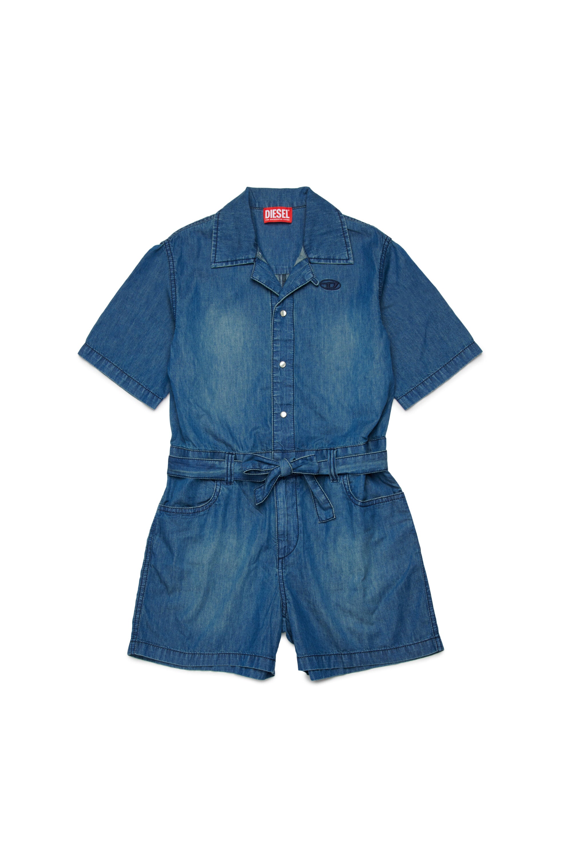 Denim romper with logo