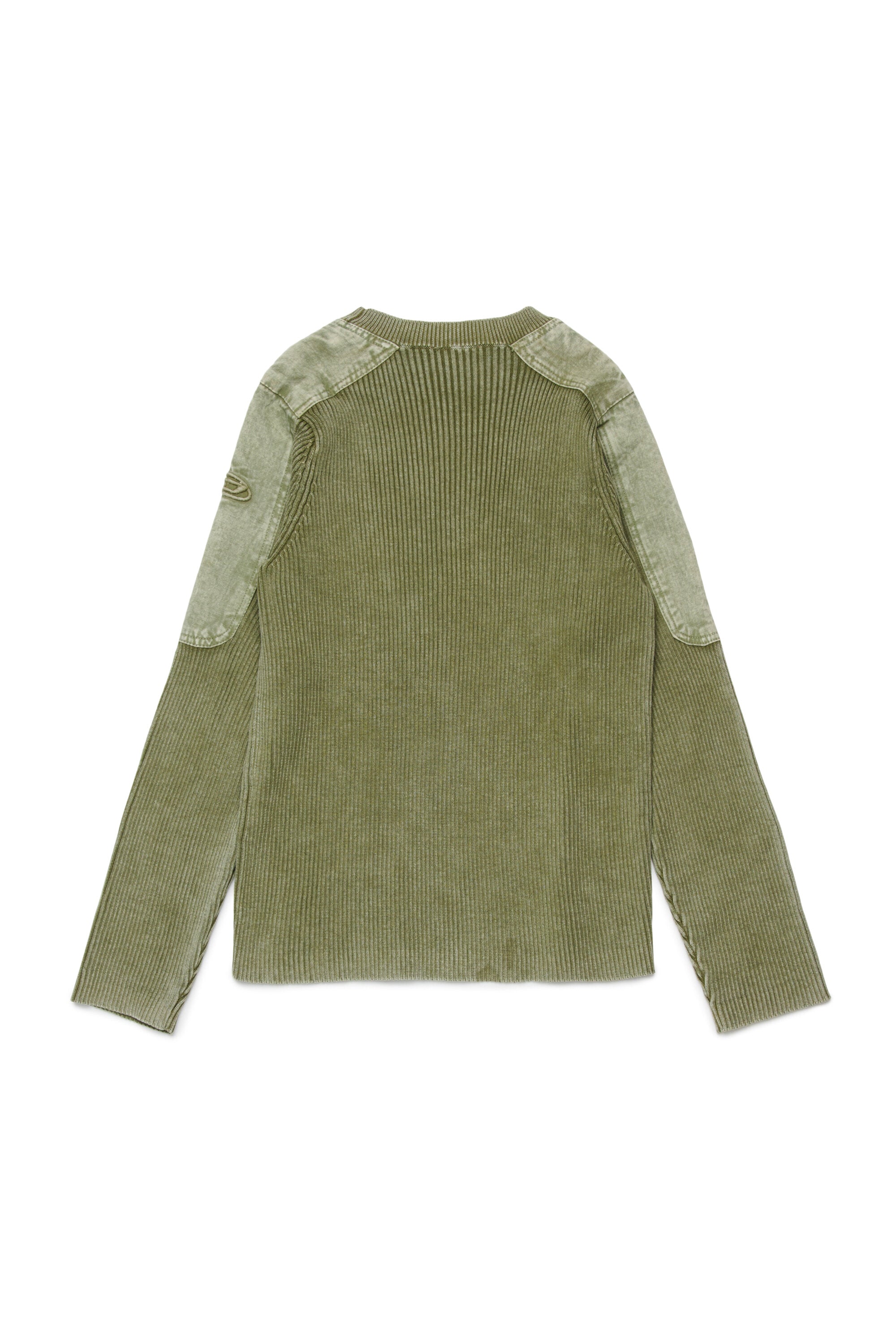 ロゴ入りリブ編みクルーネックプルオーバー