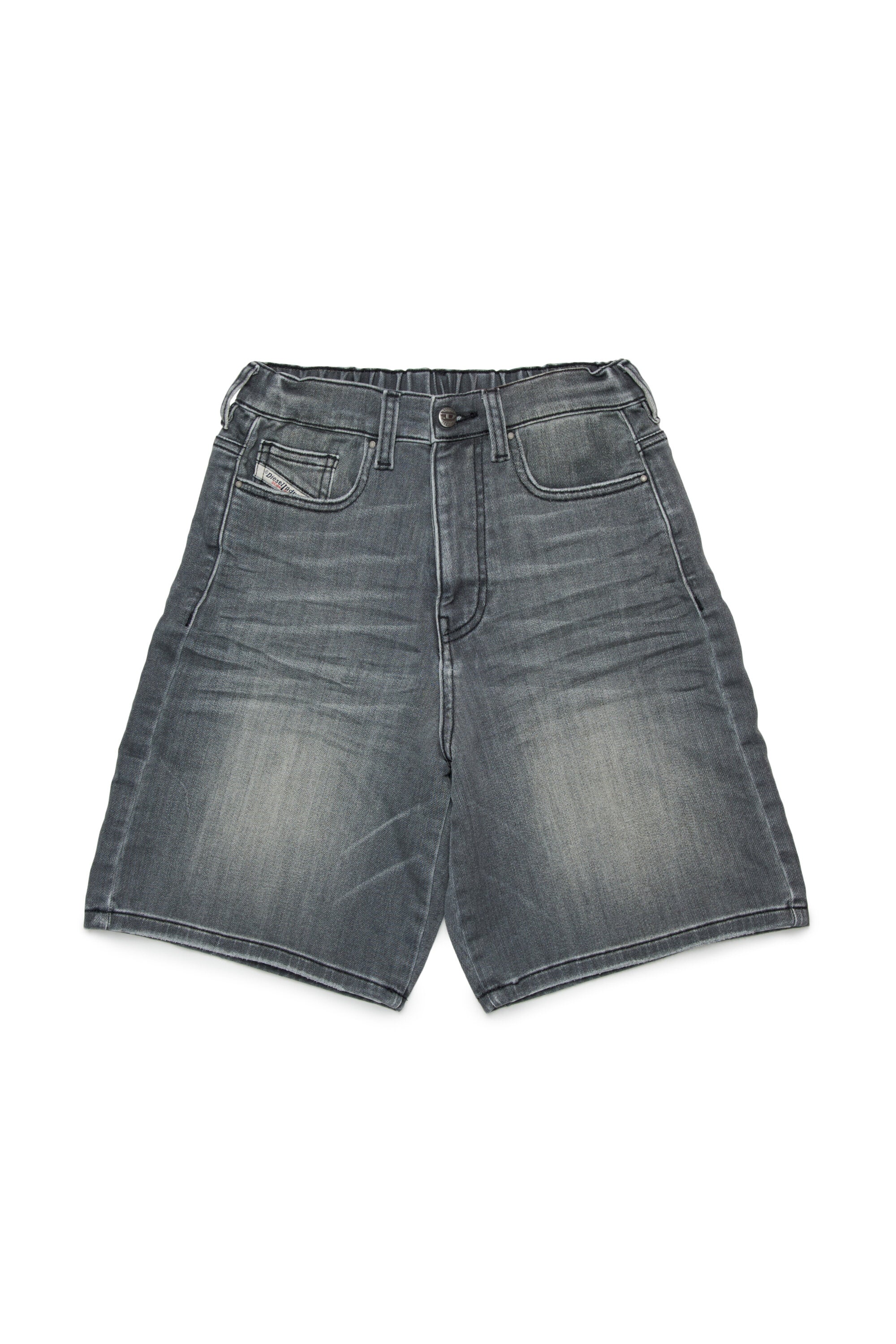 Gray washed-effect denim shorts