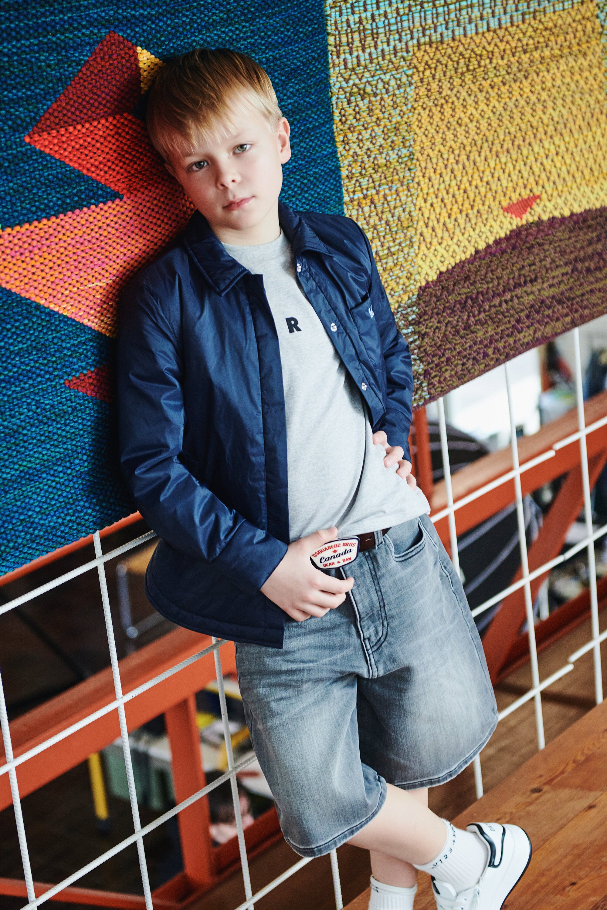 Gray washed-effect denim shorts