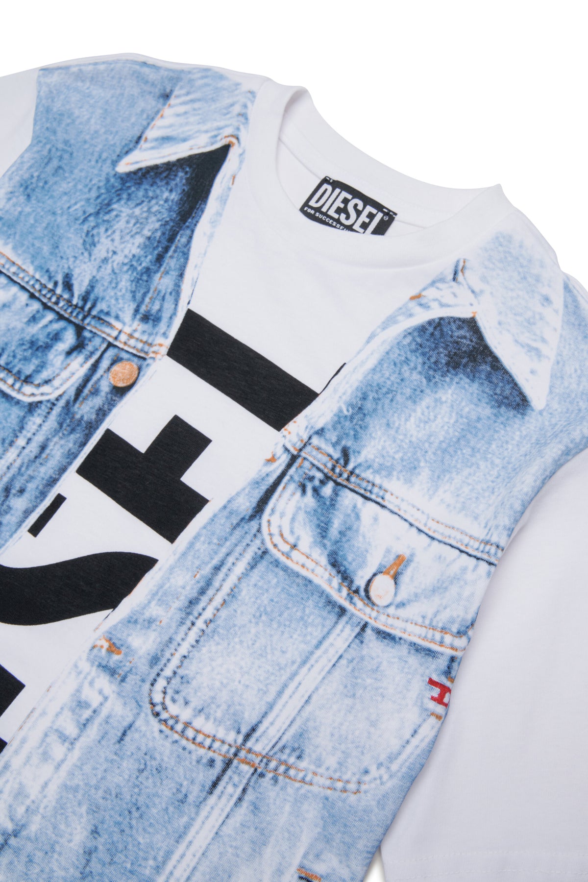 Denim-effect print T-shirt with logo